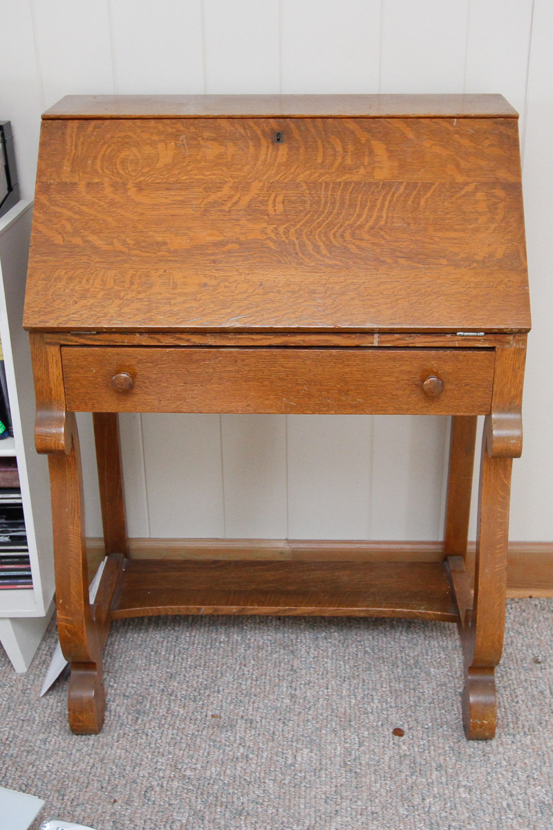 Vintage Empire Style Oak Secretary Desk