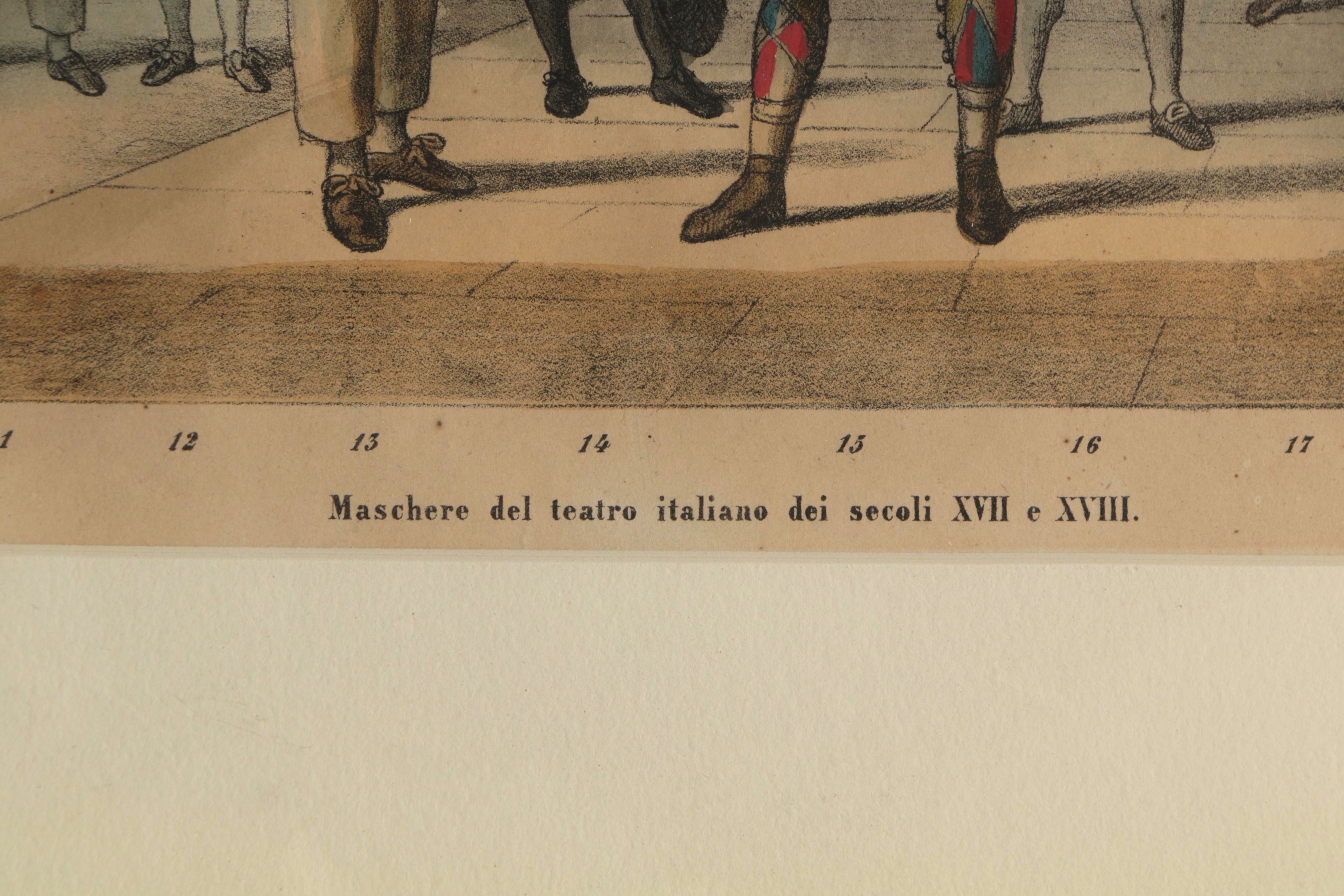 Hand Colored Lithograph "Maschere del Teatro Italiano dei Secoli XVII and XVIII"