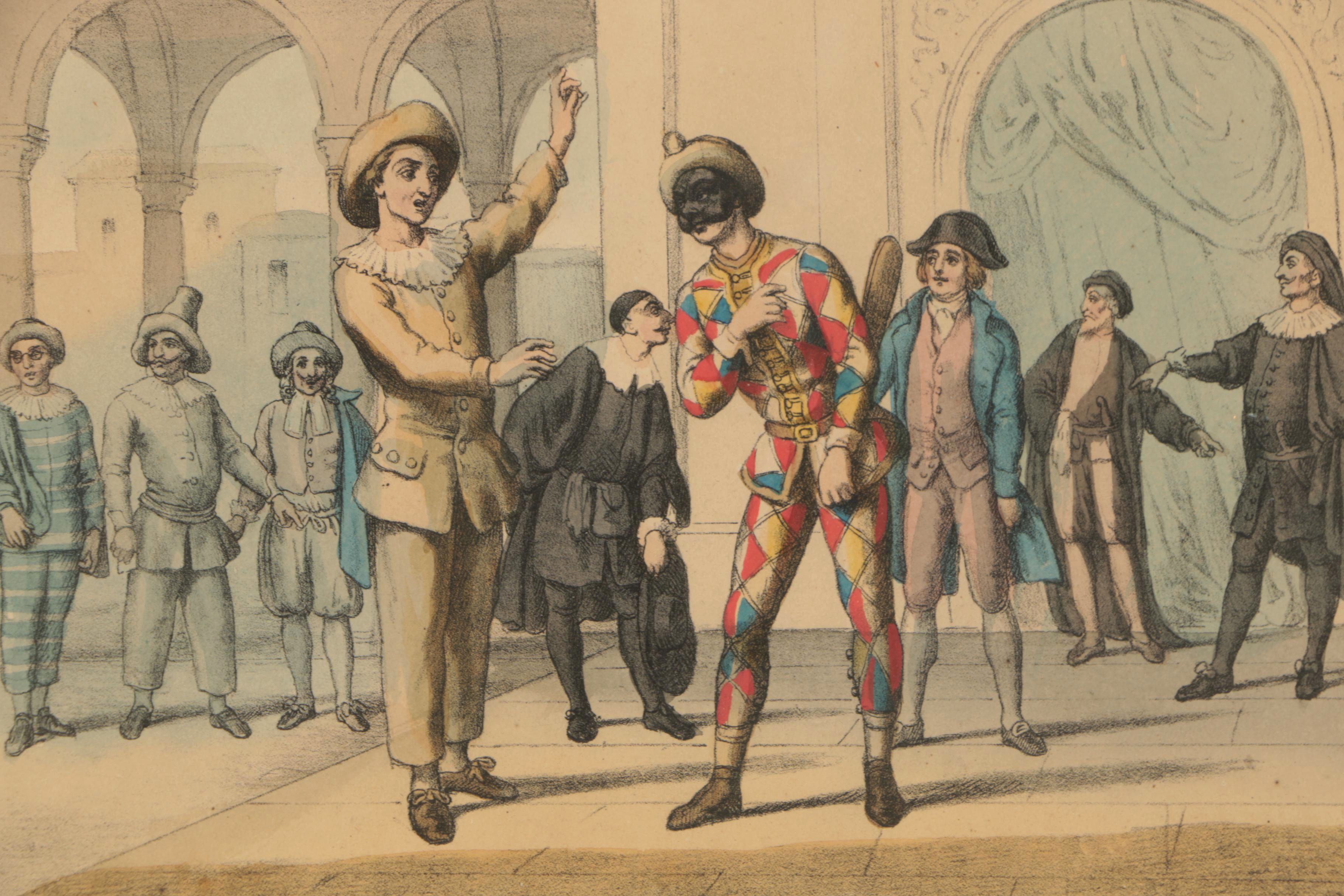 Hand Colored Lithograph "Maschere del Teatro Italiano dei Secoli XVII and XVIII"