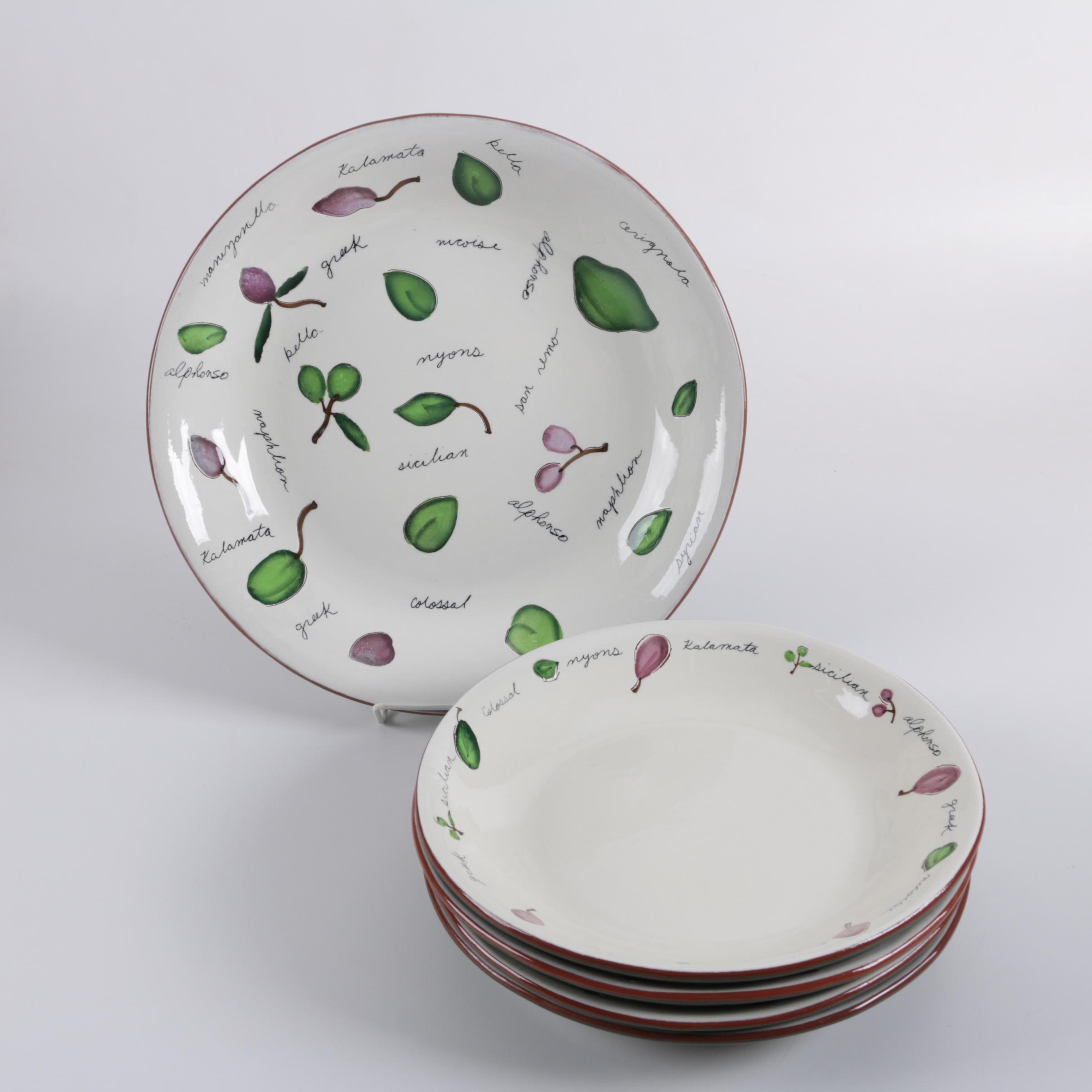 Pottery Barn "Olive" Pasta Bowls and Serving Bowl