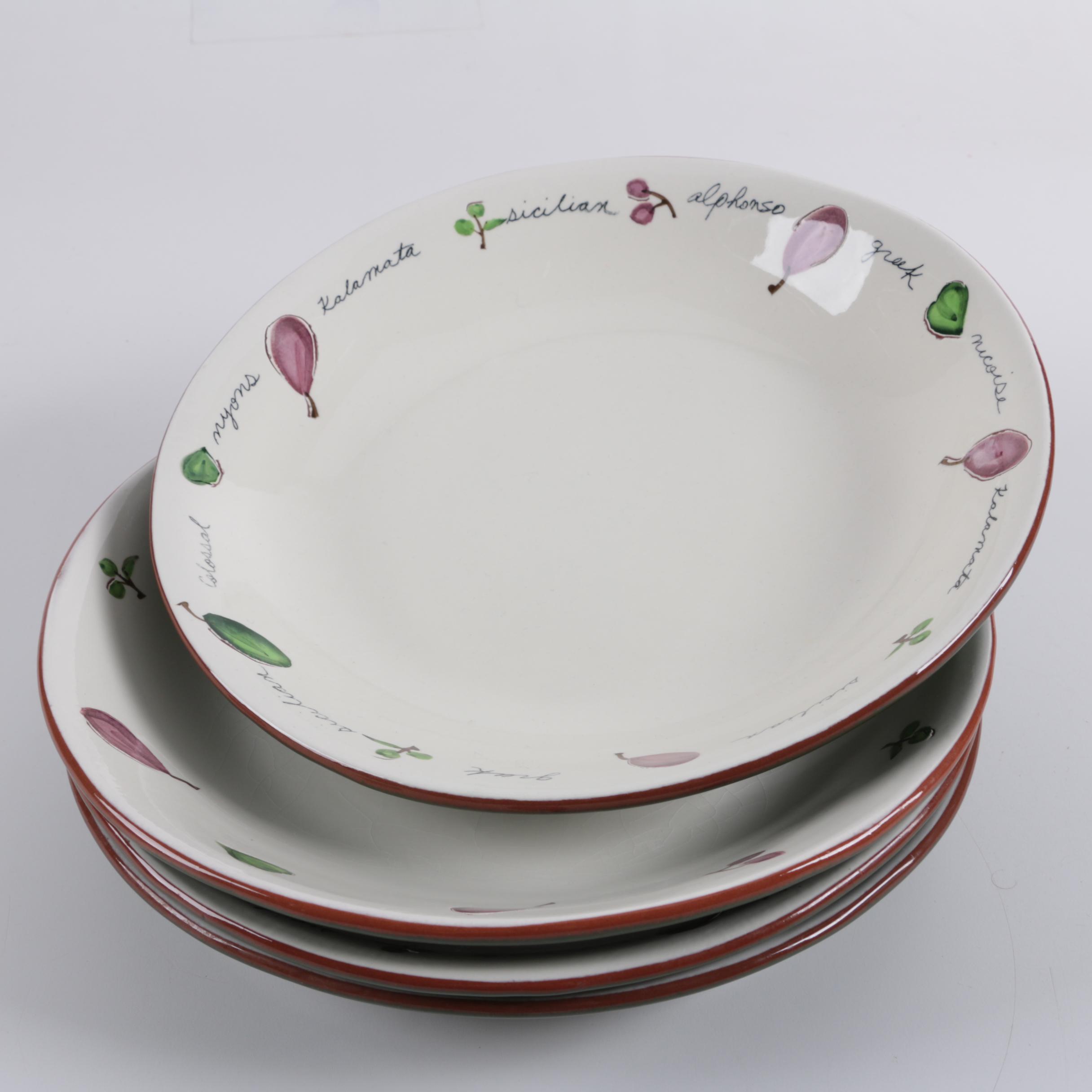 Pottery Barn "Olive" Pasta Bowls and Serving Bowl