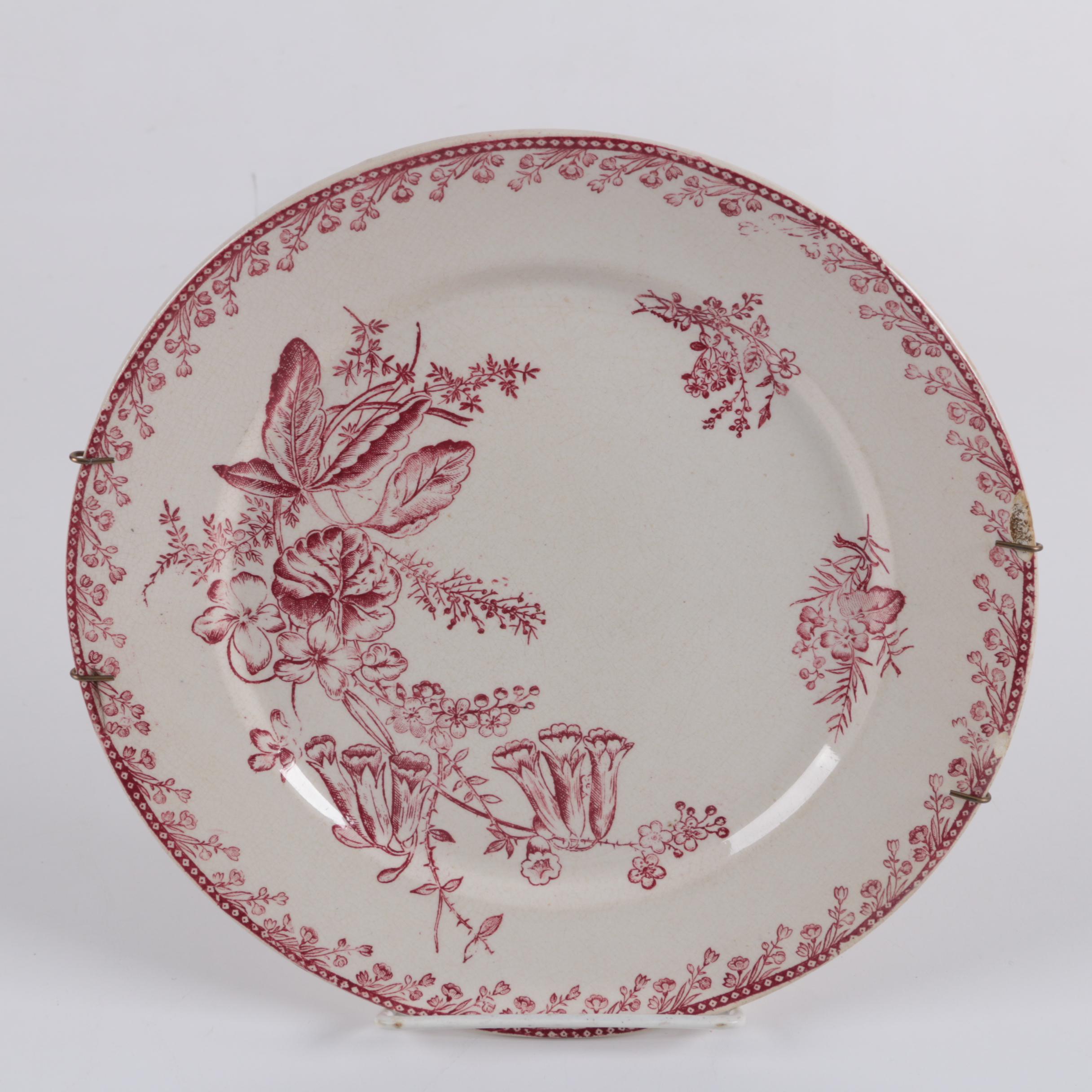 Pink Transferware Plates Including Antique Richelieu and Queen's "Chelsea Toile"