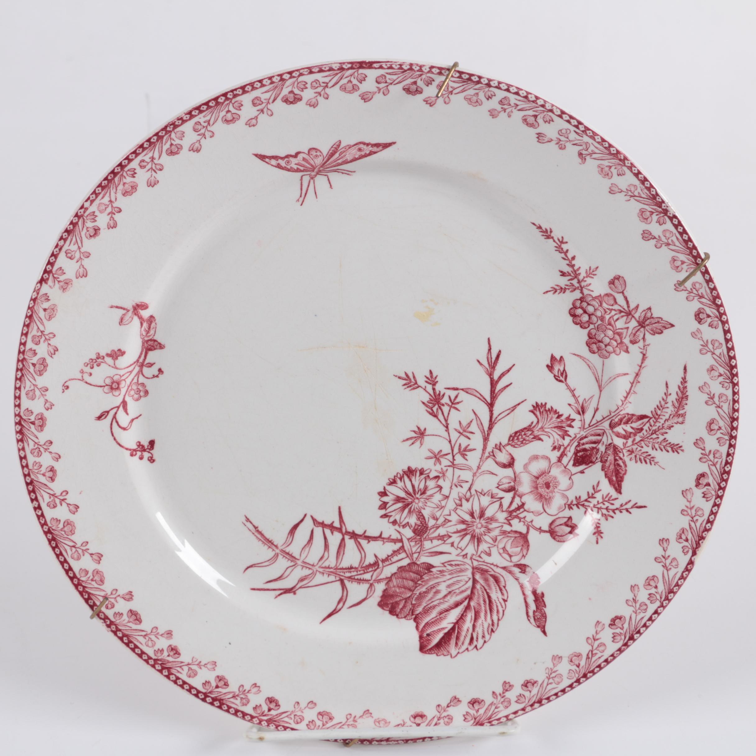 Pink Transferware Plates Including Antique Richelieu and Queen's "Chelsea Toile"