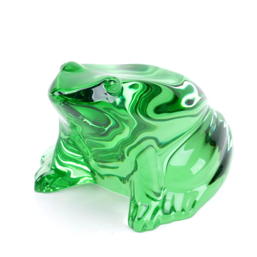 Baccarat Green Crystal Glass Frog Figurine