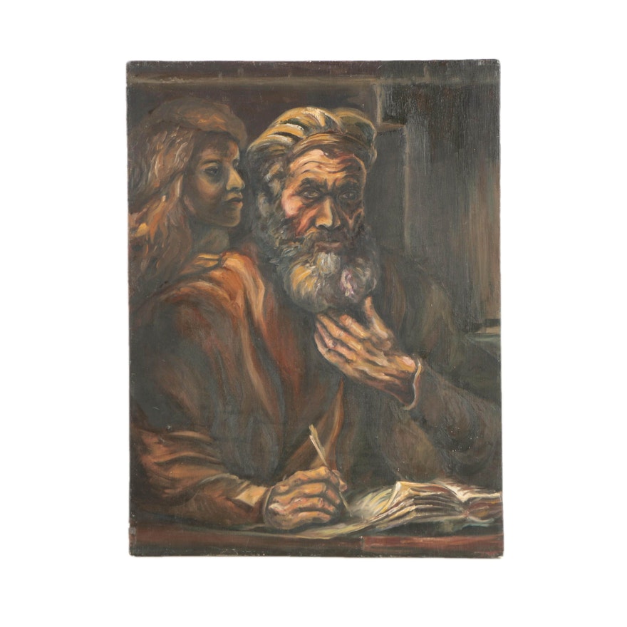 Jeff Wallace Rendition Oil Painting of Rembrandt "Saint Matthew"