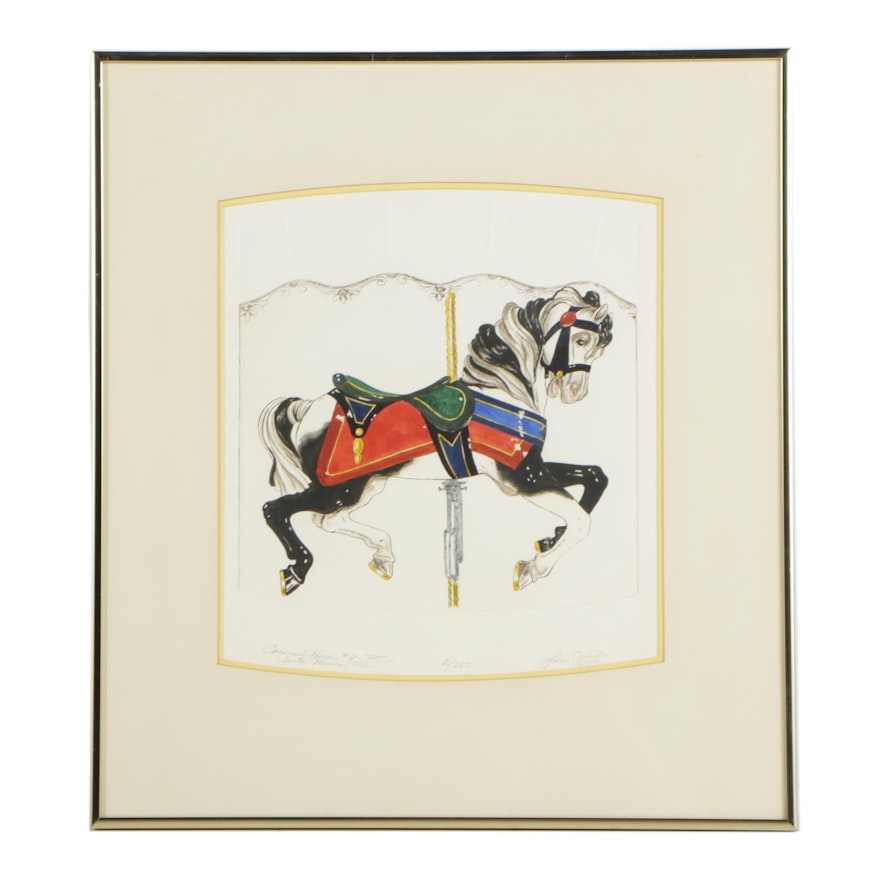 Lois Carlisle Hand Colored Etching "Carousel Horse #8"