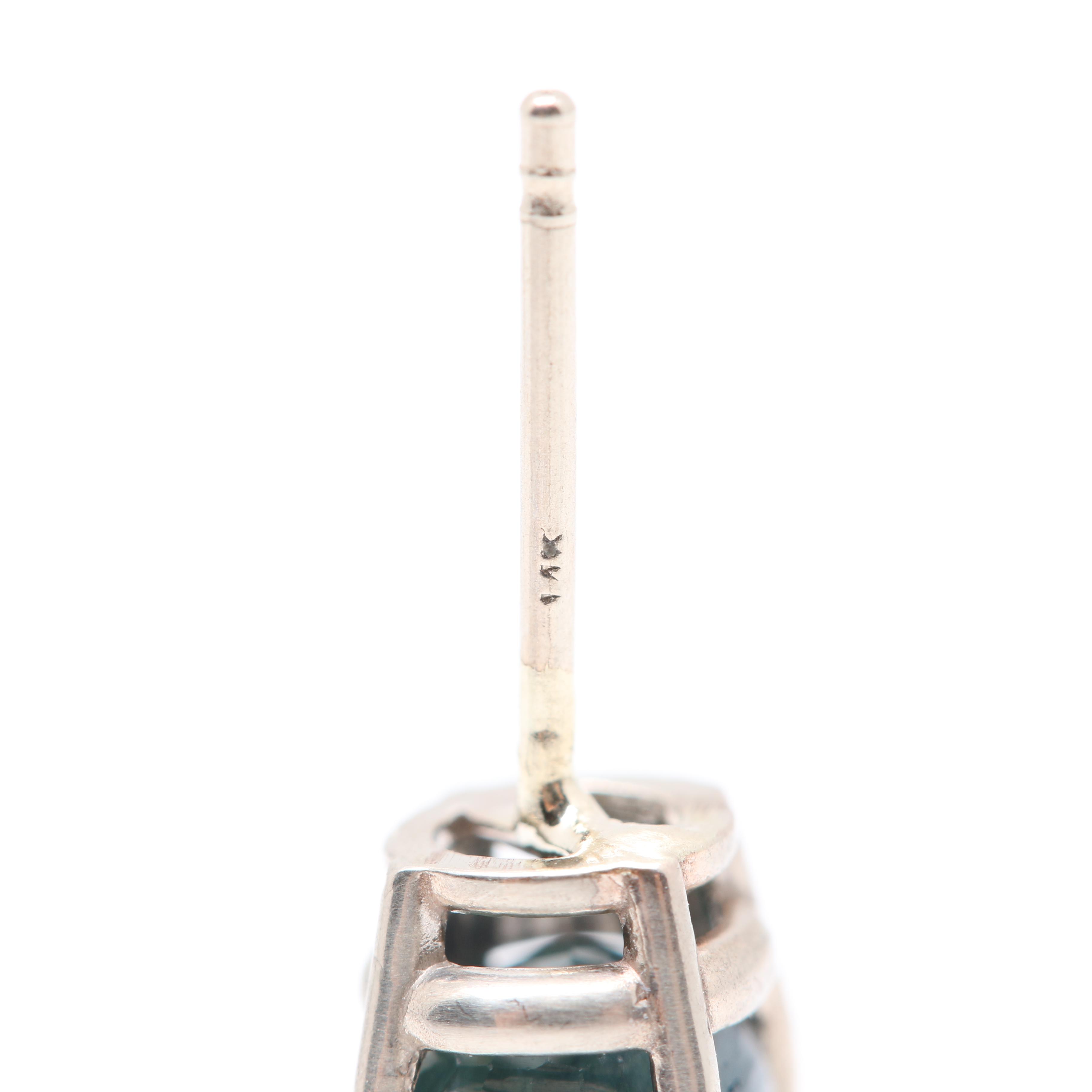 14K White Gold Blue Sapphire Stud Earrings