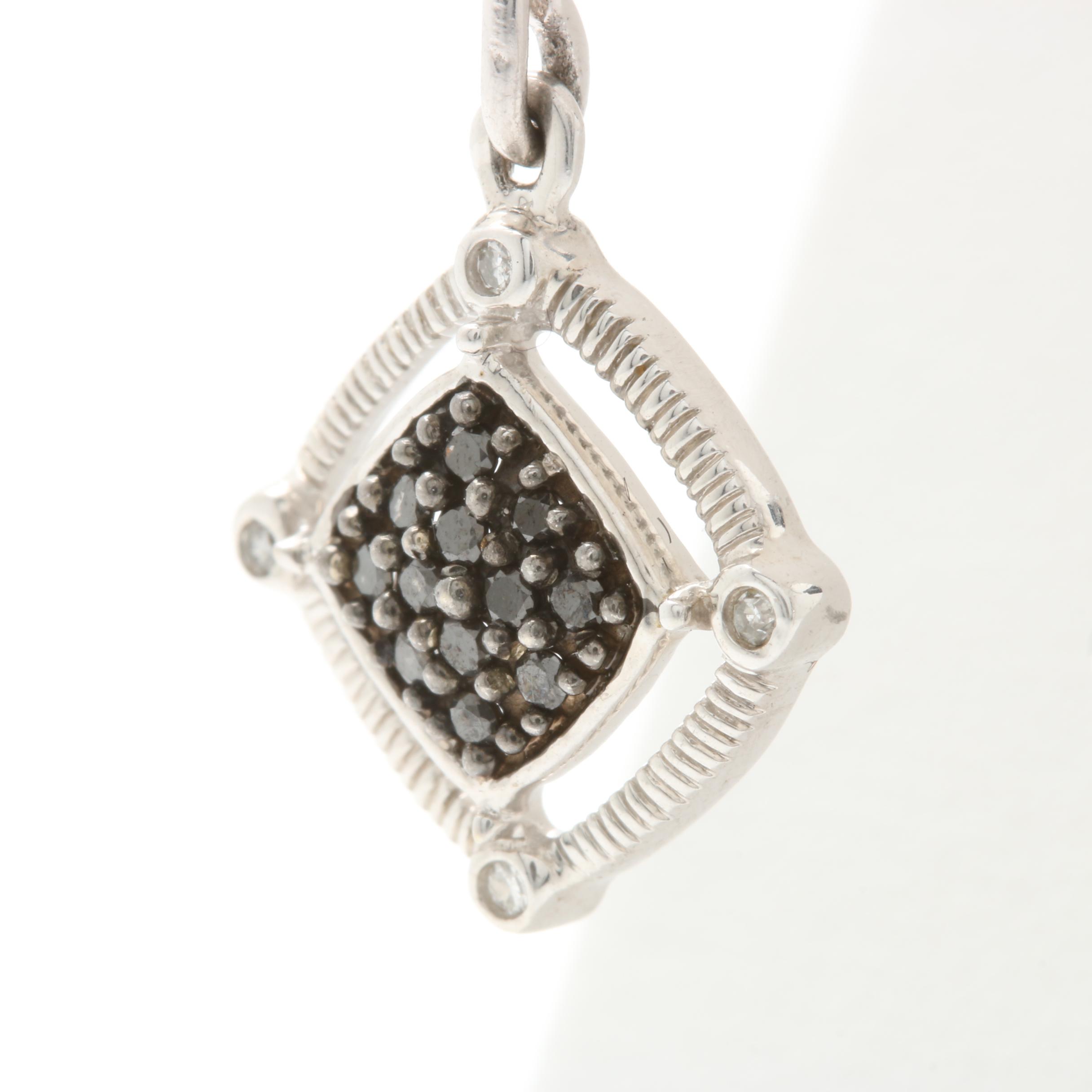 10K White Gold Diamond Drop Earrings Including Black Diamonds