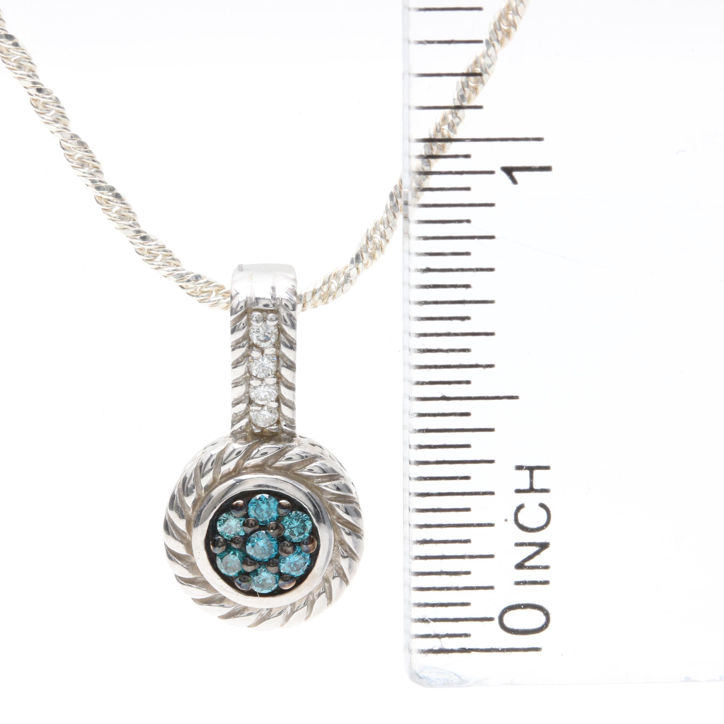 Sterling Silver Blue Diamond Pendant Necklace