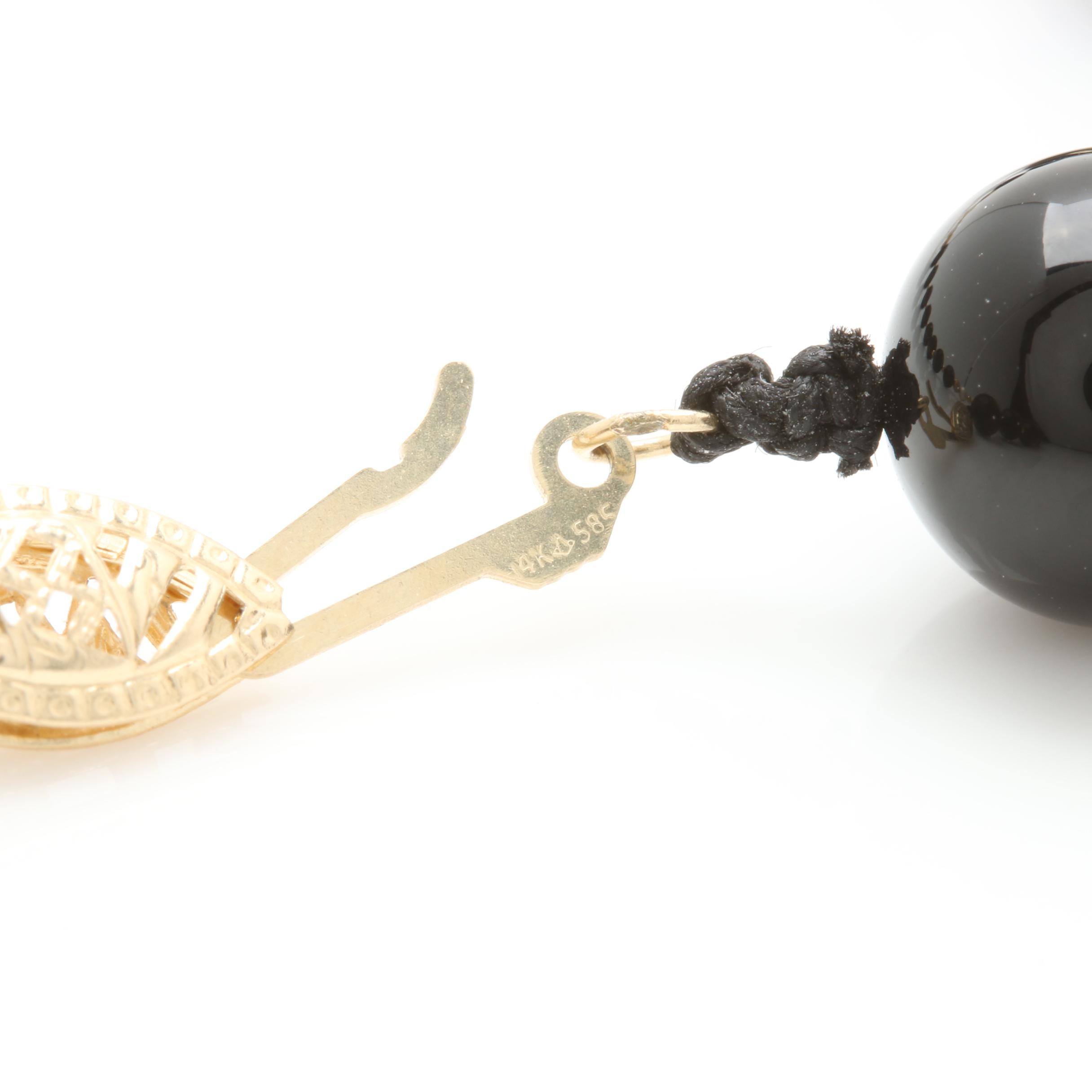 14K Yellow Gold Black Onyx and Cultured Pearl Necklace