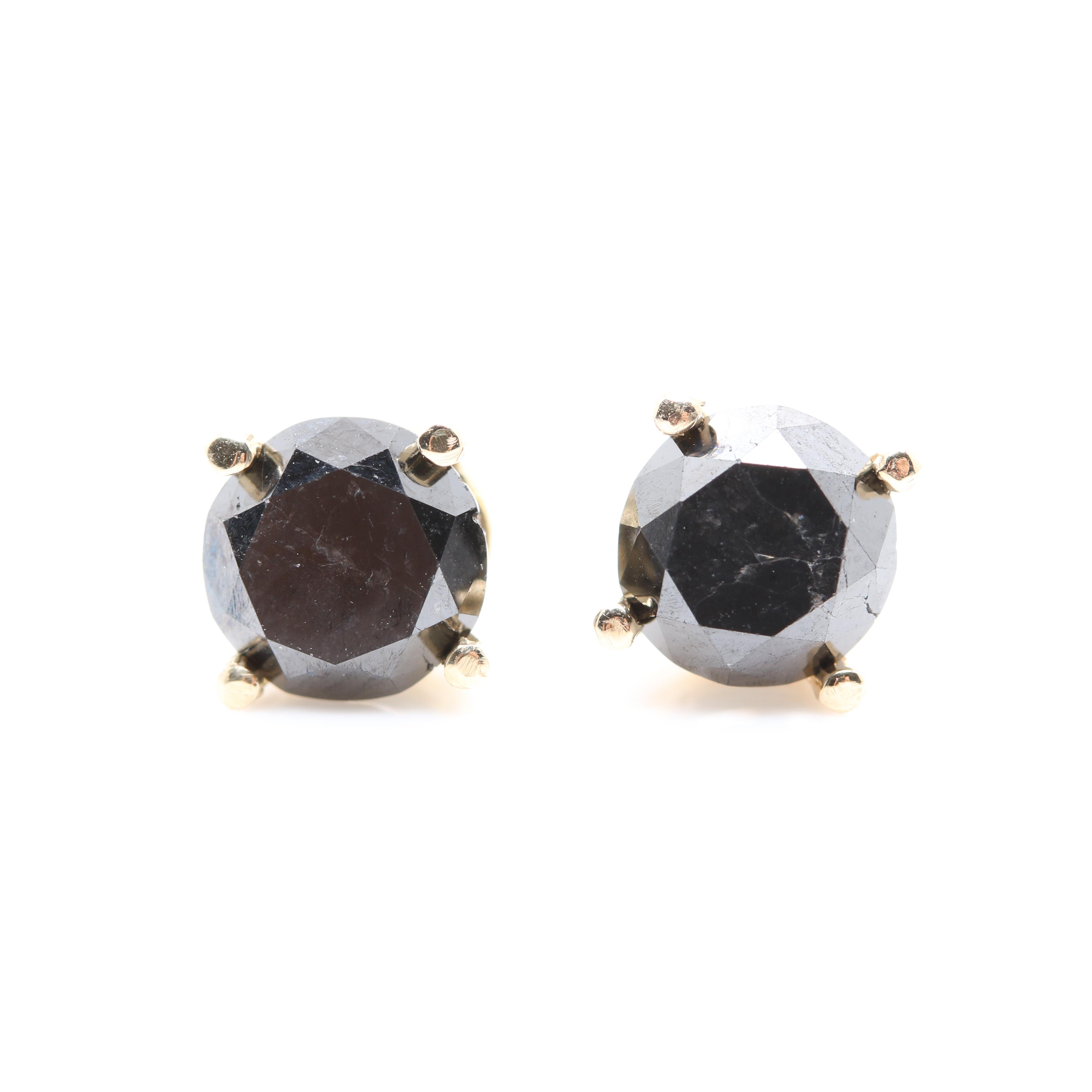 14K Yellow Gold 2.04 CTW Black Diamond Stud Earrings