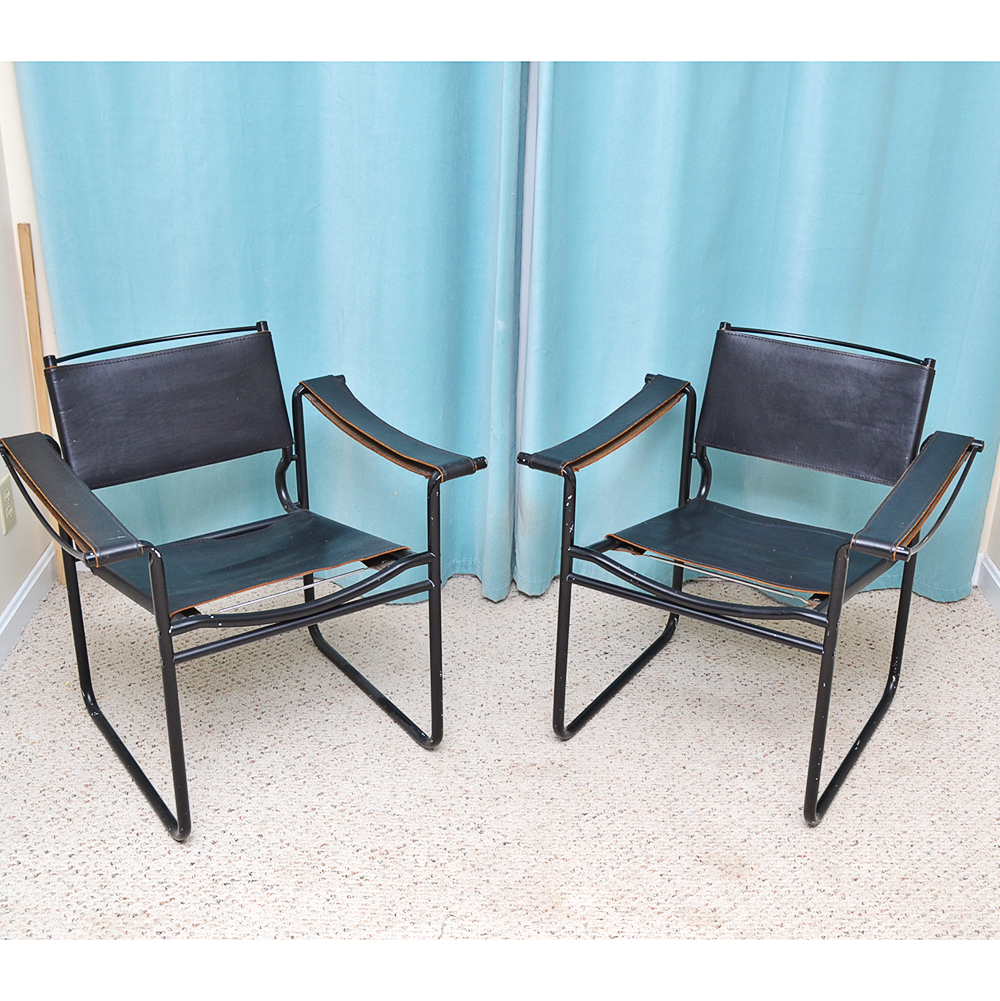 Leather Sling Armchair Pair