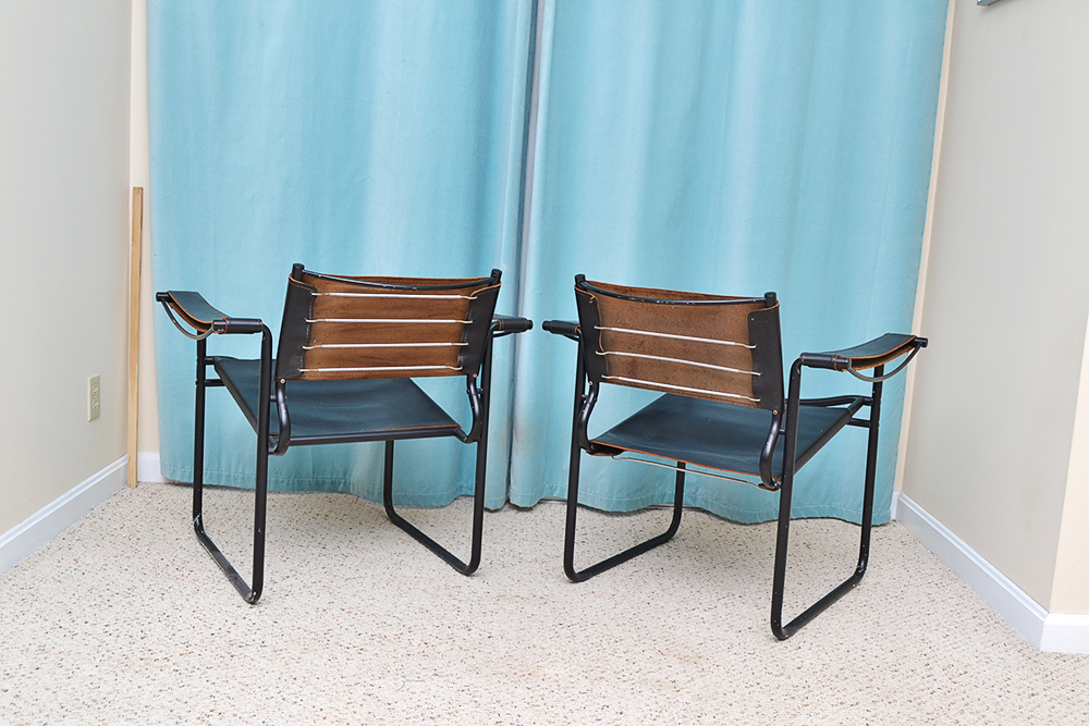 Leather Sling Armchair Pair