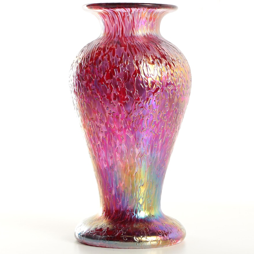 Jozef Iridescent Martelé Hand Blown Art Glass Vase