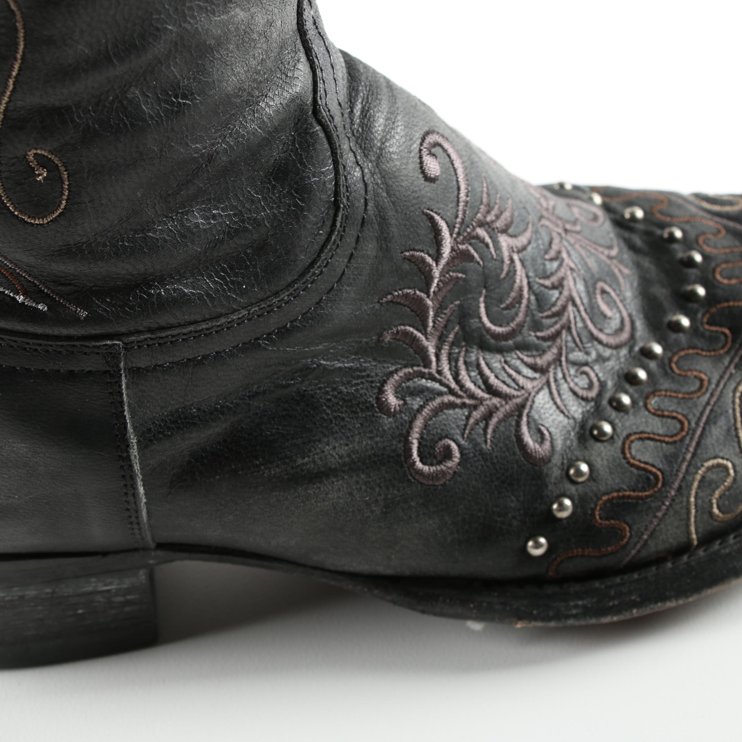 Old Gringo Black Leather Cowboy Boots with Studded and Embroidered Accents
