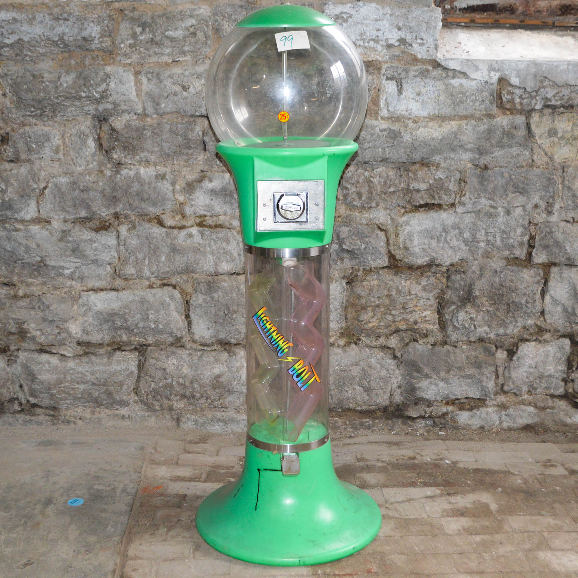"Lightning Bolt" Freestanding Green Plastic and Metal Gumball Machine