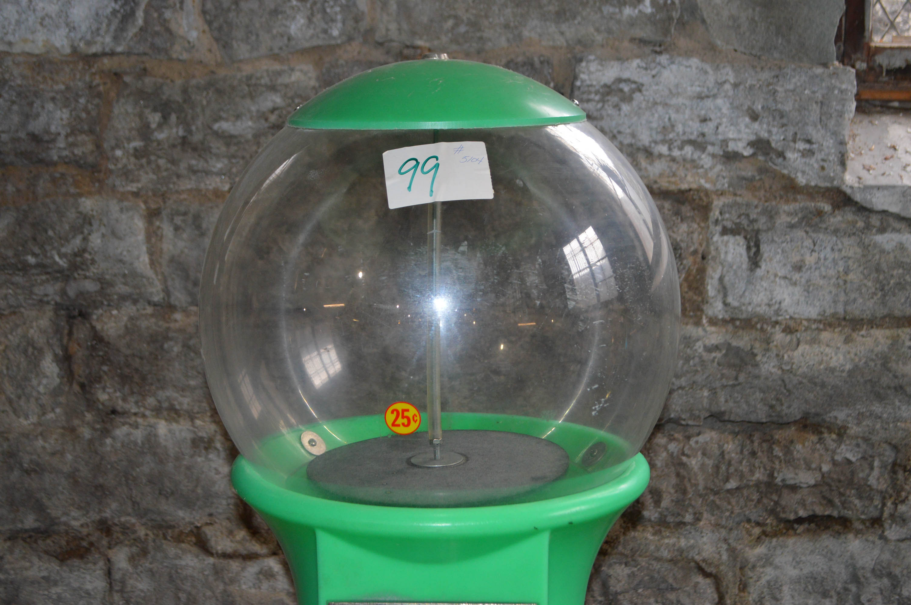 "Lightning Bolt" Freestanding Green Plastic and Metal Gumball Machine