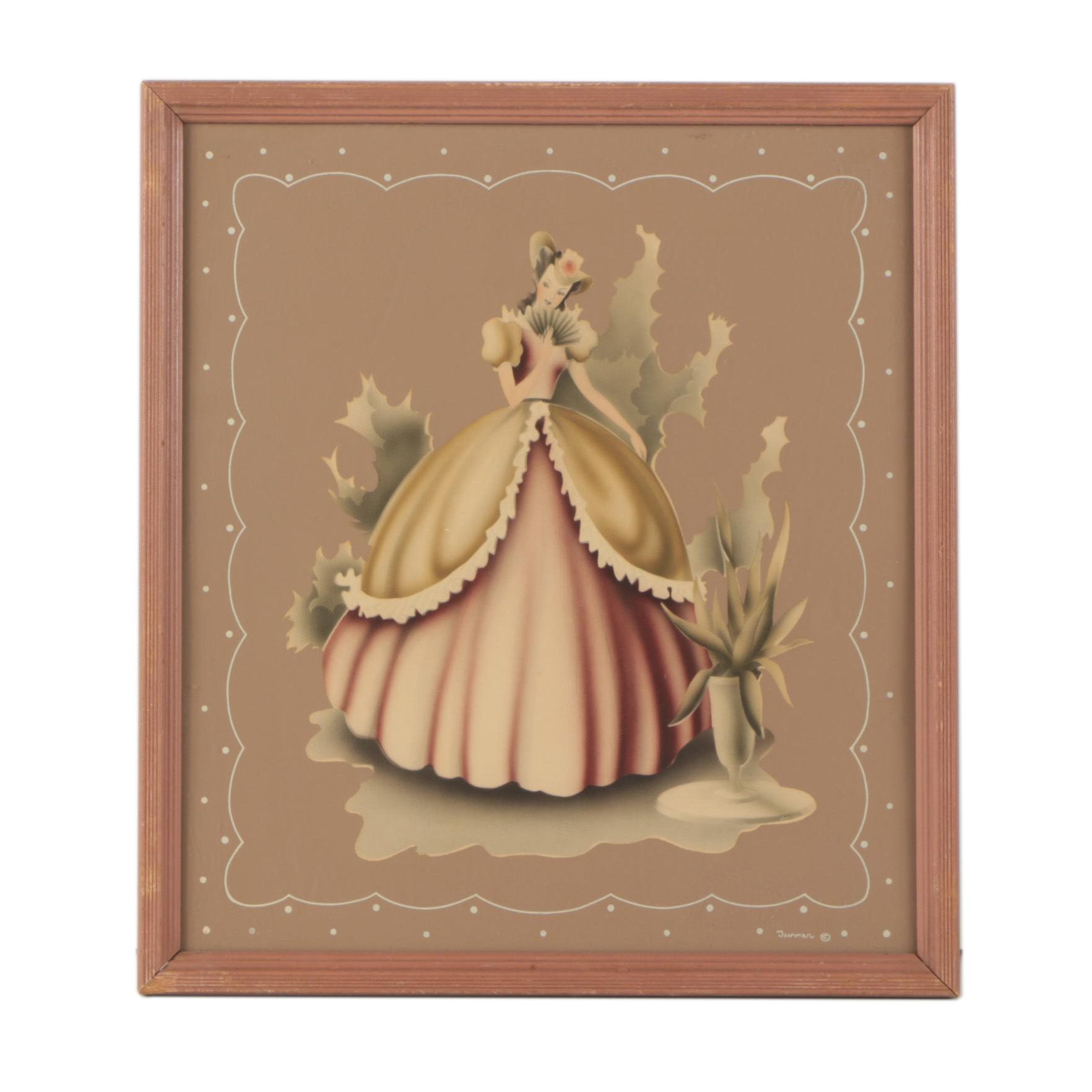 Mid Century Serigraph After Turner of Southern Belle