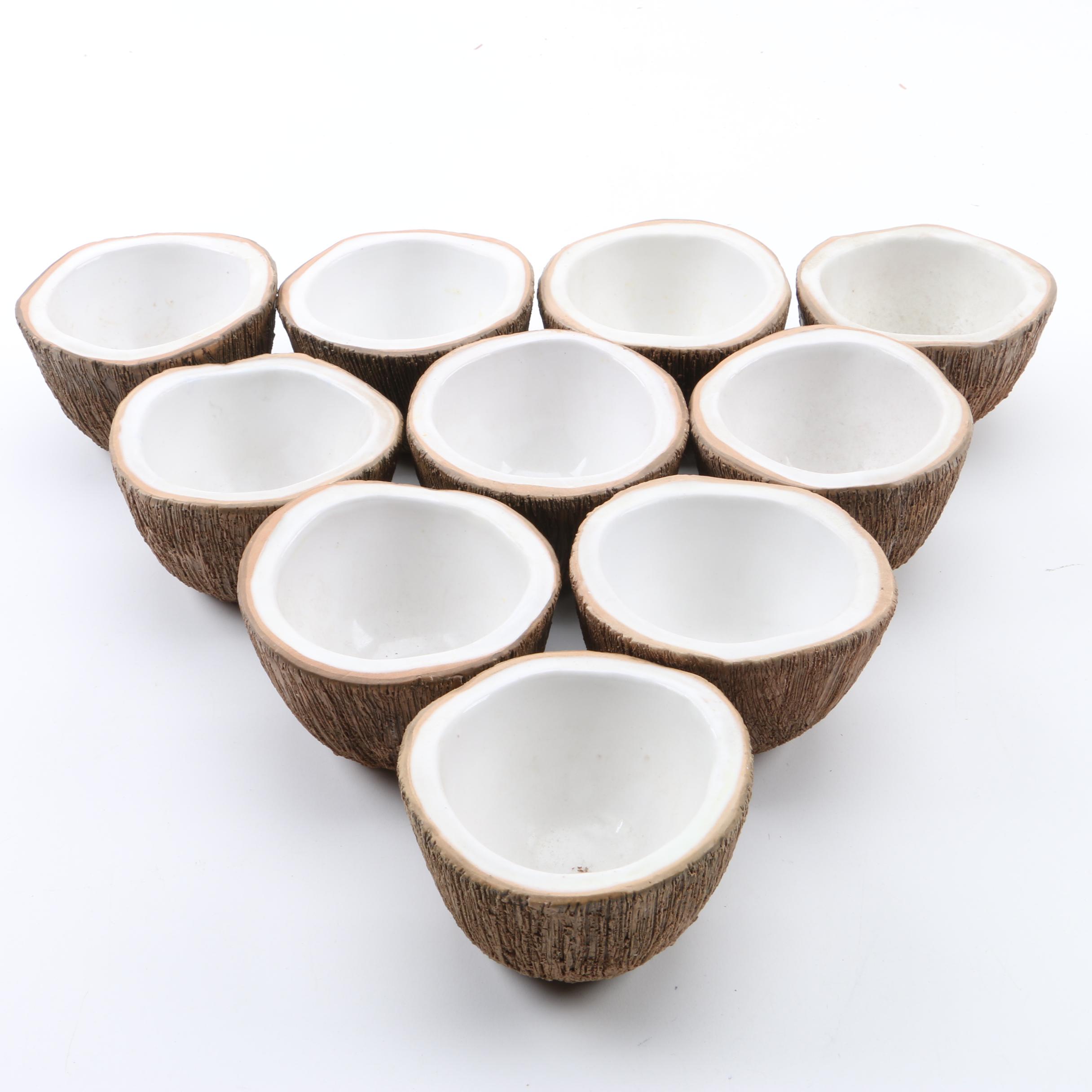 Ed Langbein Italian Pottery Coconut Shell Cocktail Glasses 1940s