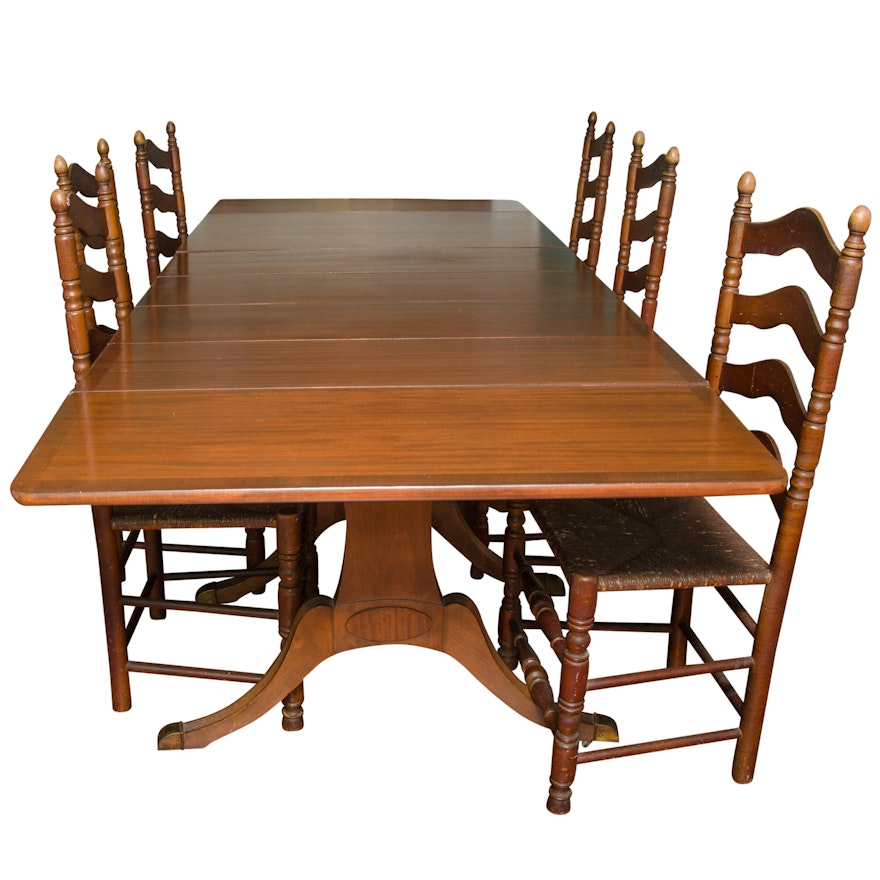 Watertown Slide-Table Drop Leaf Dining Table With Leaves and Ladderback Chairs