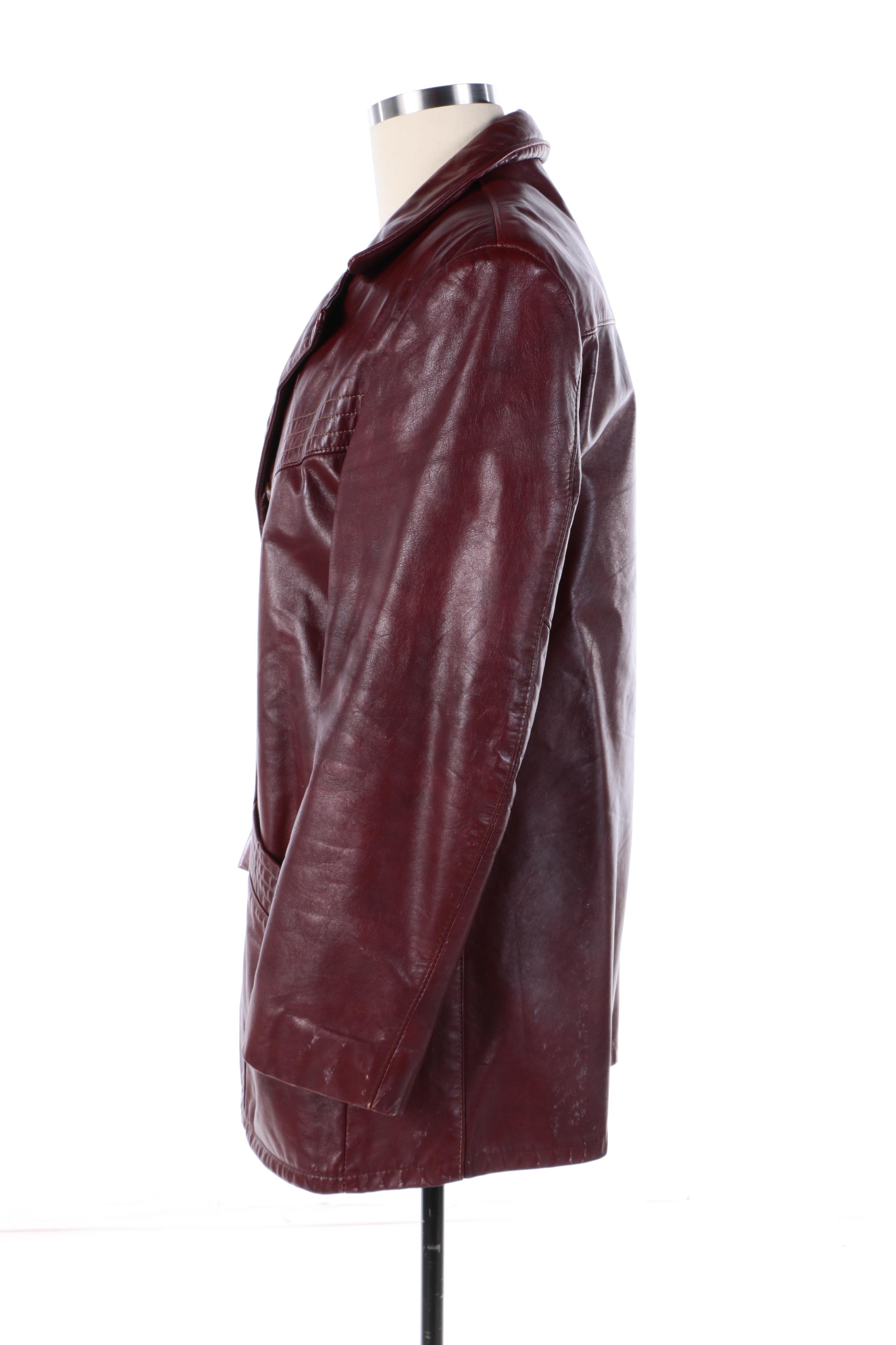 Men's Vintage Maroon Leather Jacket with Removable Fleece Liner