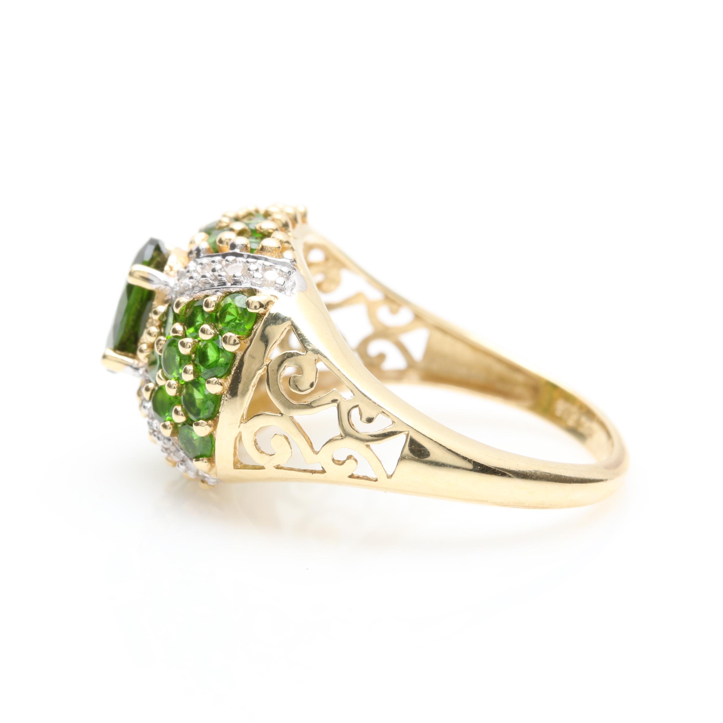 14K Yellow Gold Diopside and Diamond Ring
