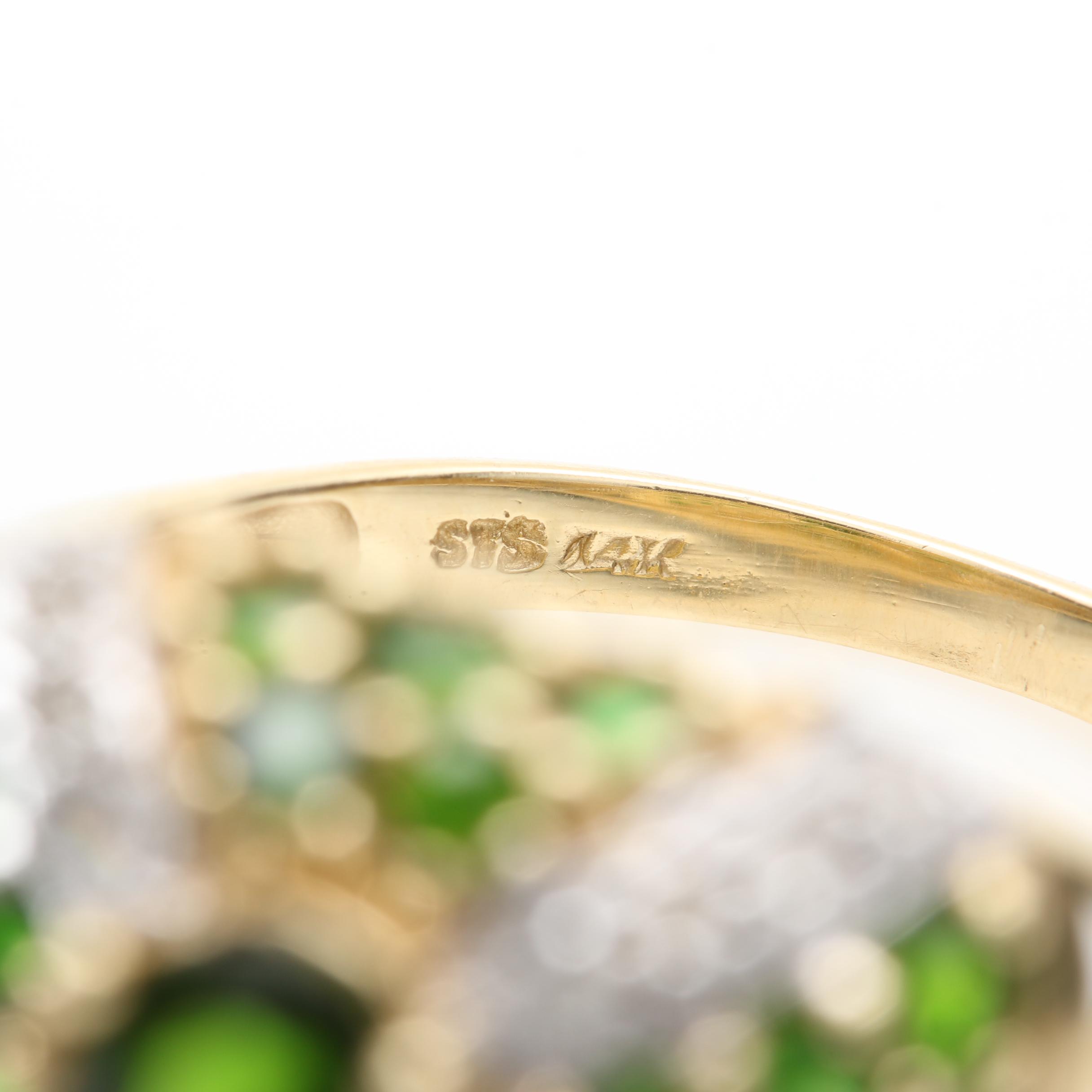 14K Yellow Gold Diopside and Diamond Ring