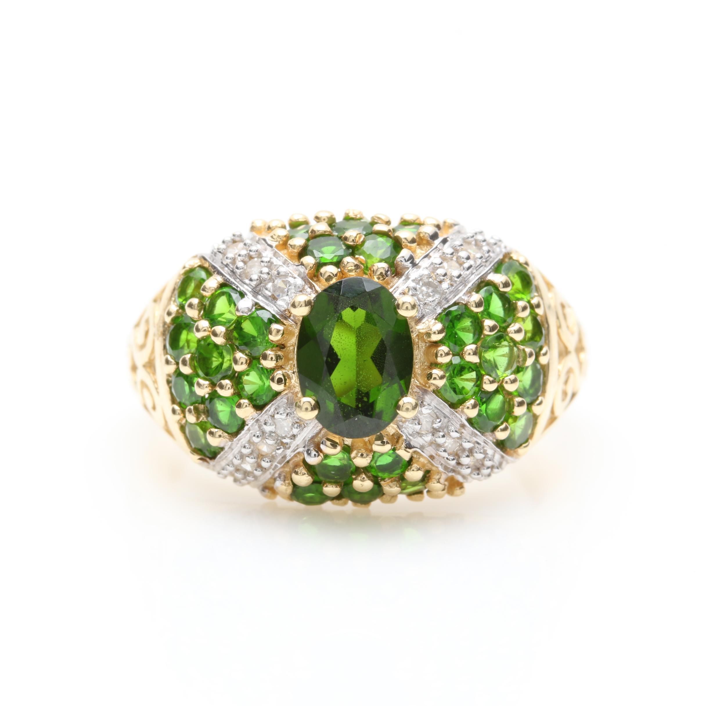 14K Yellow Gold Diopside and Diamond Ring