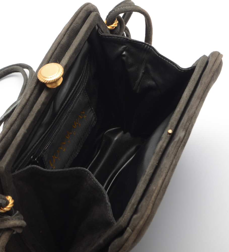 Vintage Donna Karan Dark Taupe Suede Handbag