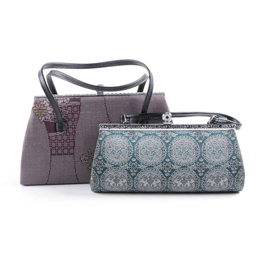 Patterned Jacquard Hinge Frame Evening Handbags