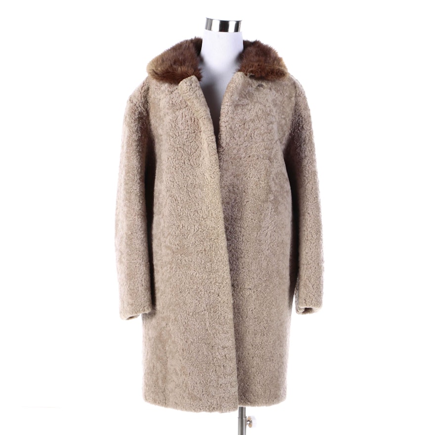 Women's Vintage Shearling Coat with Beaver Fur Collar