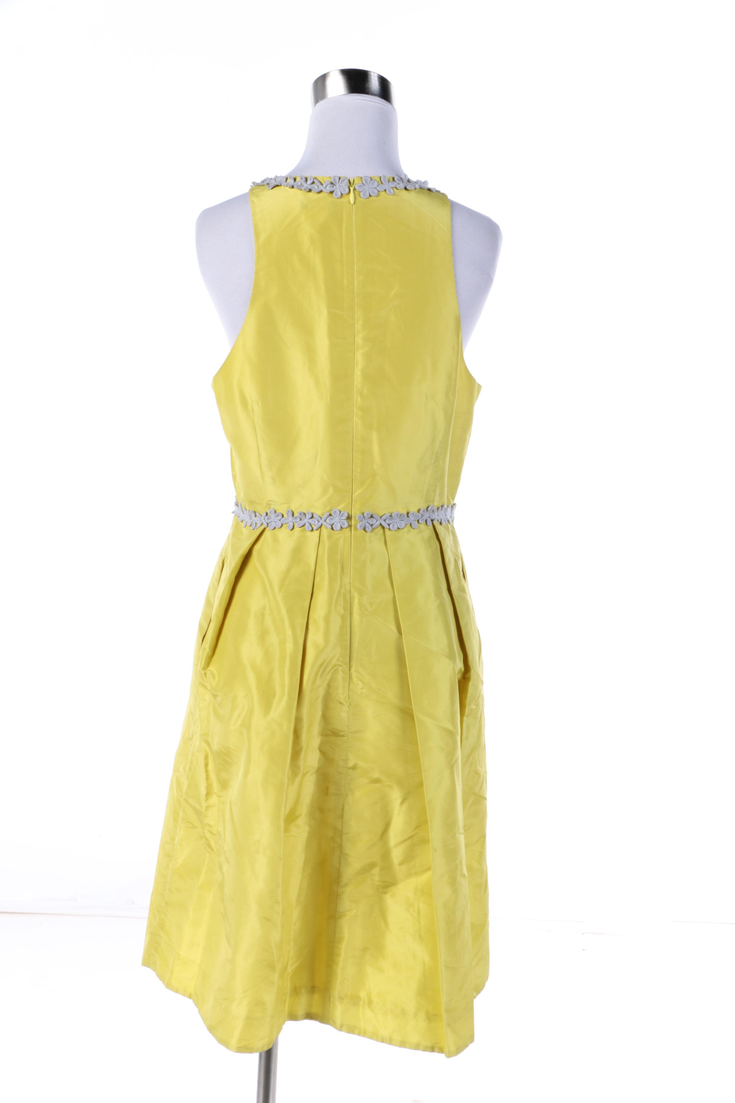 J. Crew Yellow Silk Taffeta Sleeveless Cocktail Dress with Floral Trim
