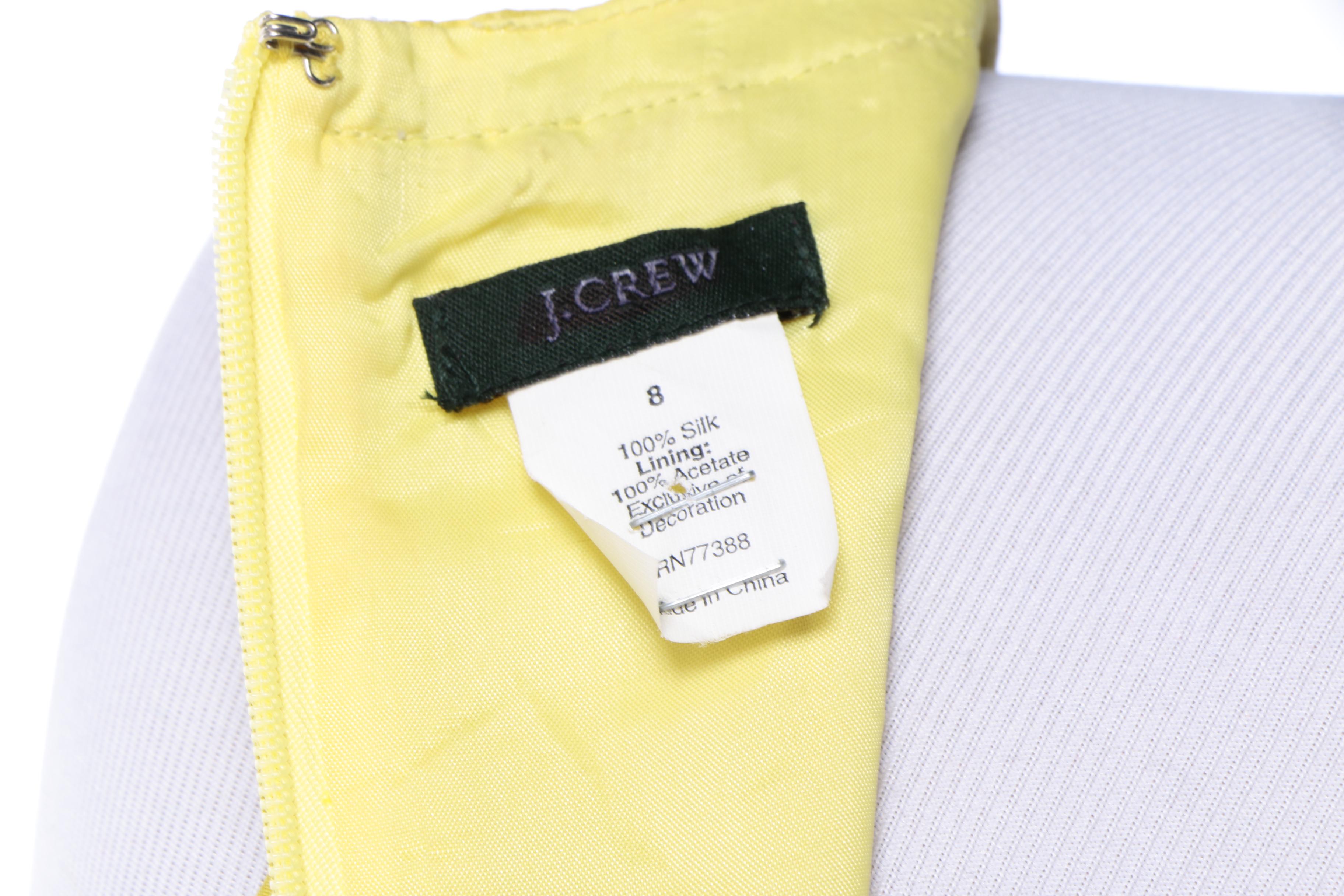 J. Crew Yellow Silk Taffeta Sleeveless Cocktail Dress with Floral Trim