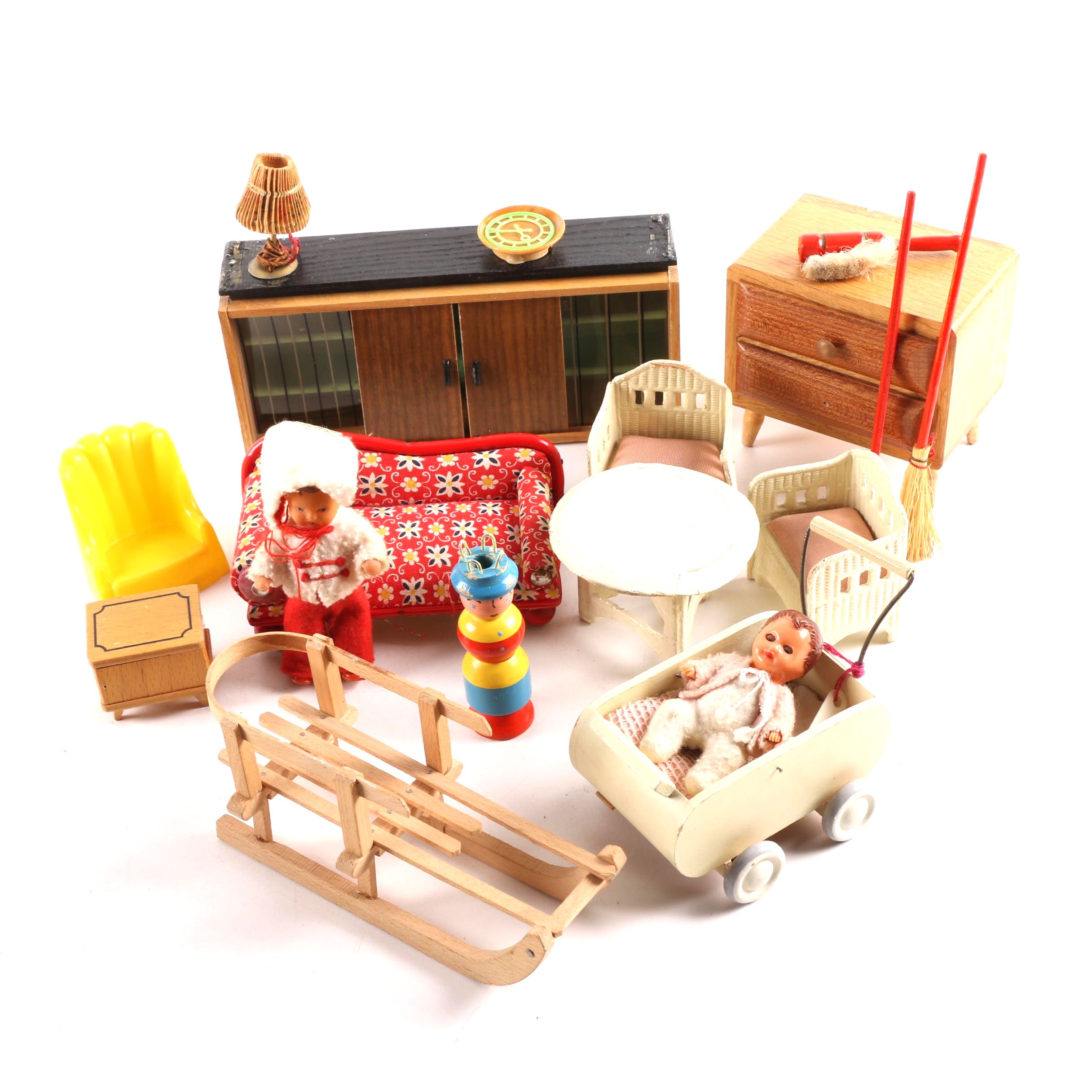 Miniature Plastic Furniture and Dolls