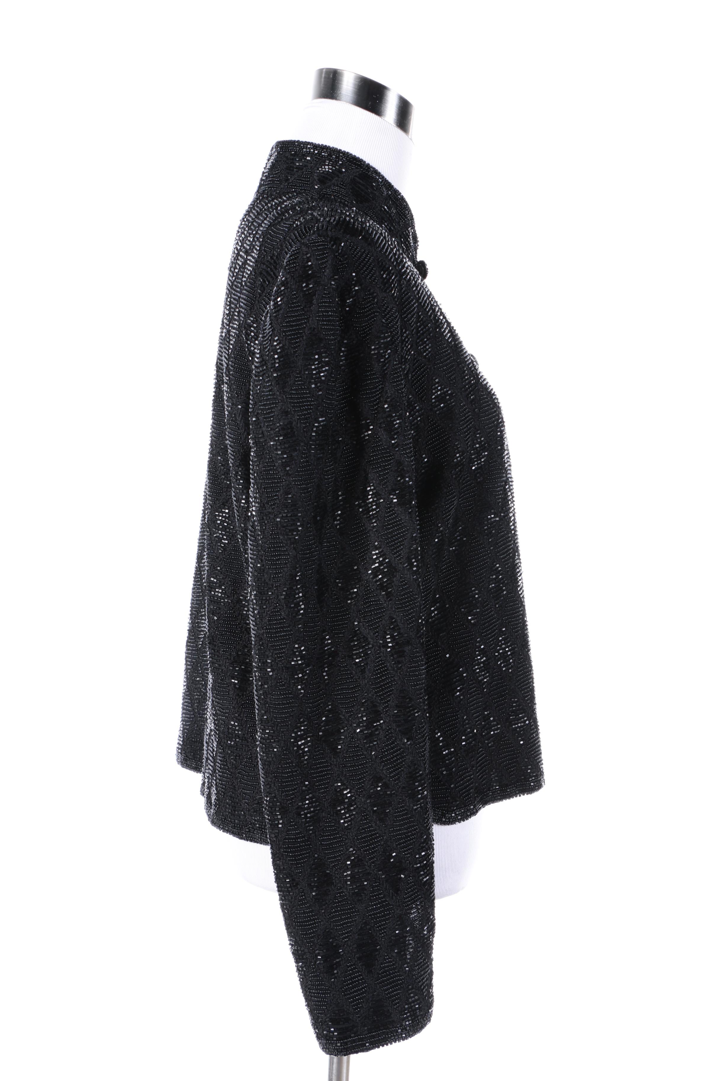 Women's Saks Fifth Avenue Petites Black Beaded Silk Jacket