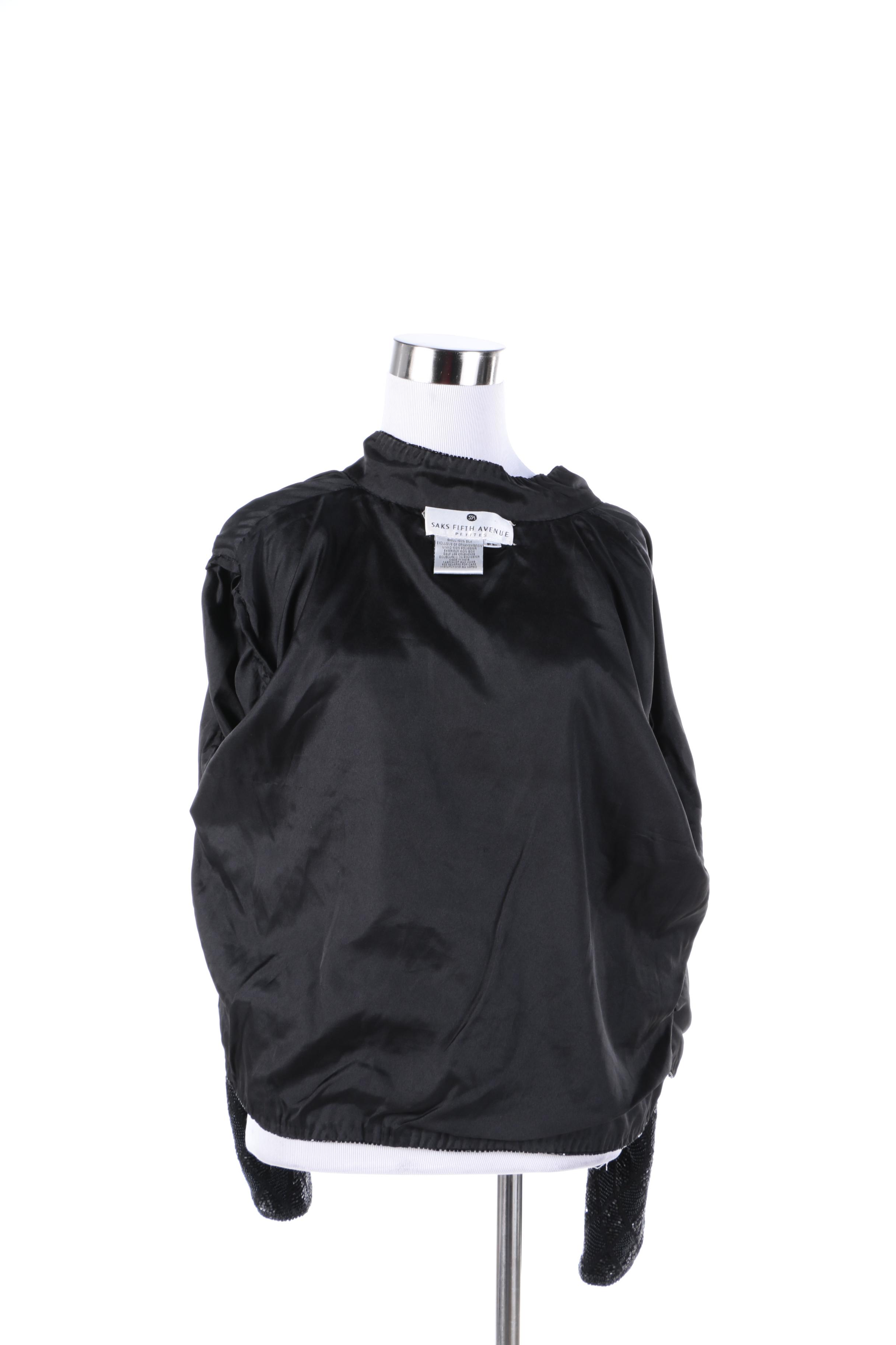 Women's Saks Fifth Avenue Petites Black Beaded Silk Jacket