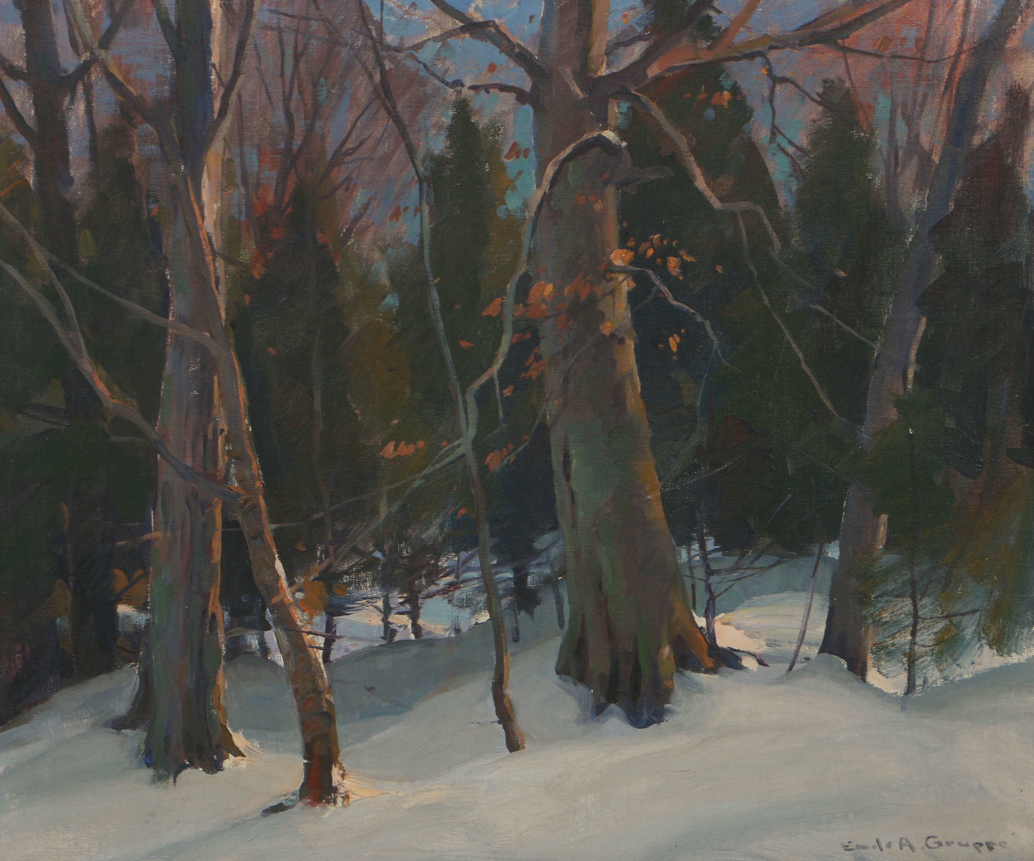 Emile Albert Gruppé Oil Painting on Canvas "Vermont Wood Interior"