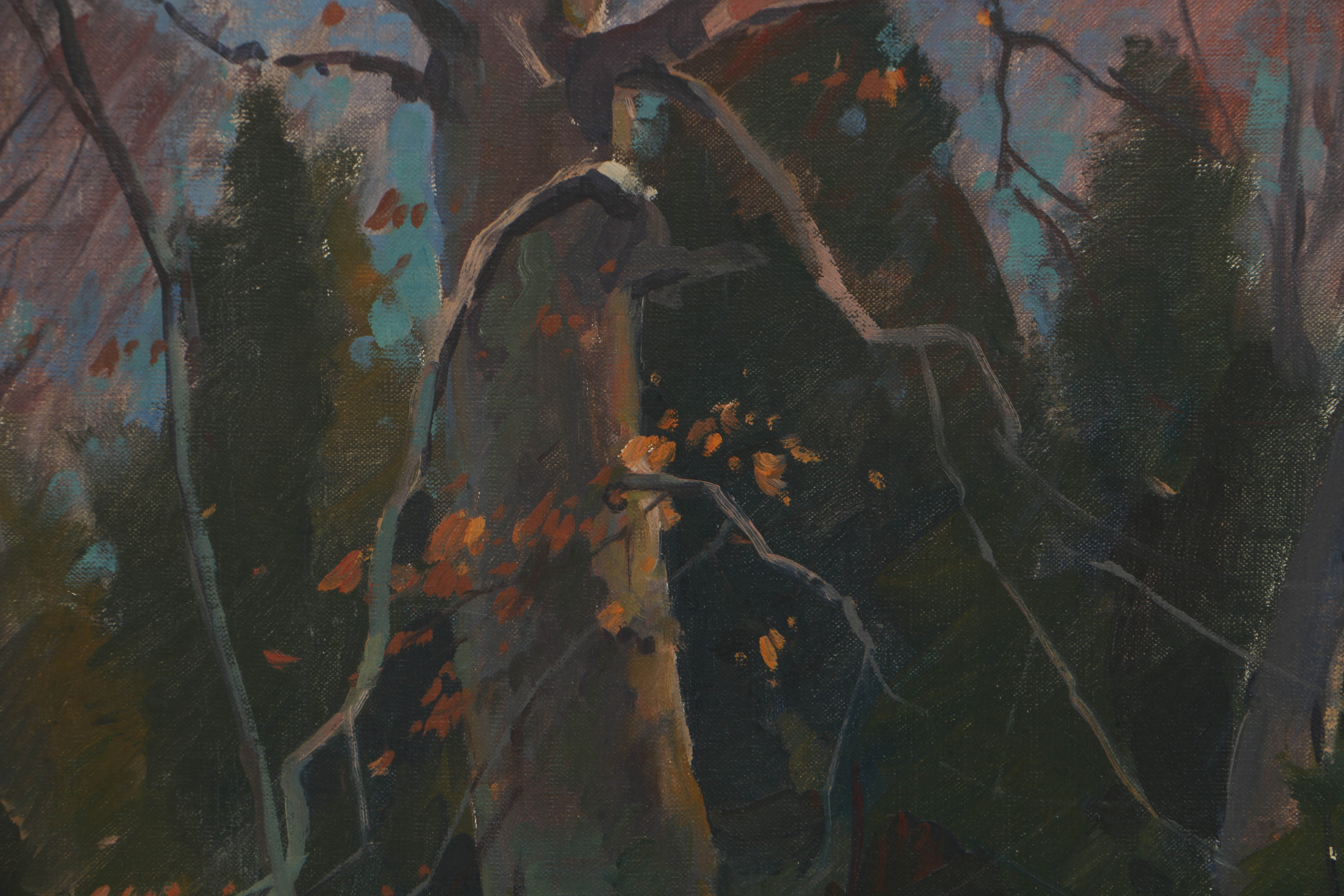 Emile Albert Gruppé Oil Painting on Canvas "Vermont Wood Interior"