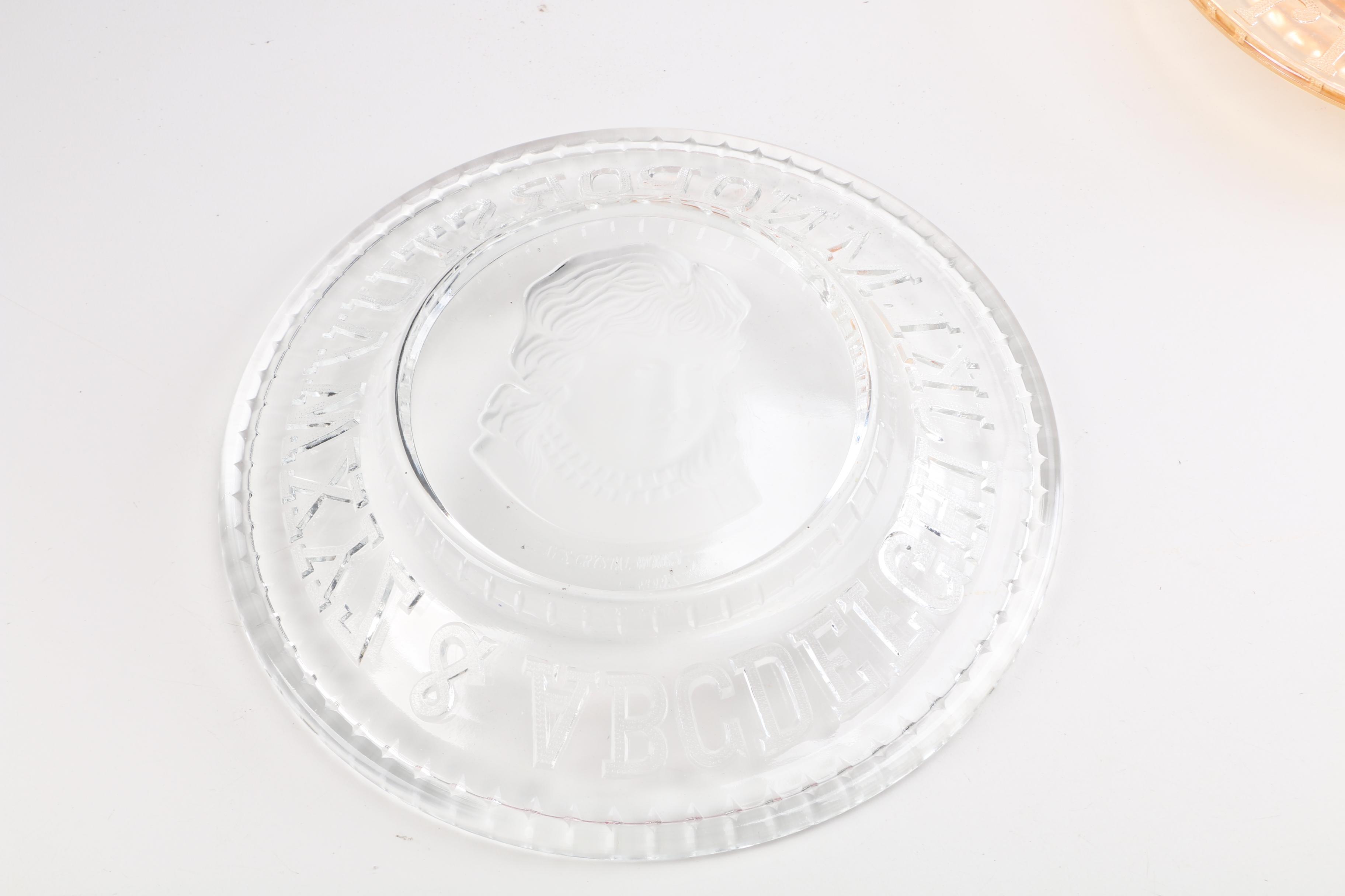 Vintage Marigold Carnival Glass ABC Stork Plate and Clays Child Motif ABC Plate