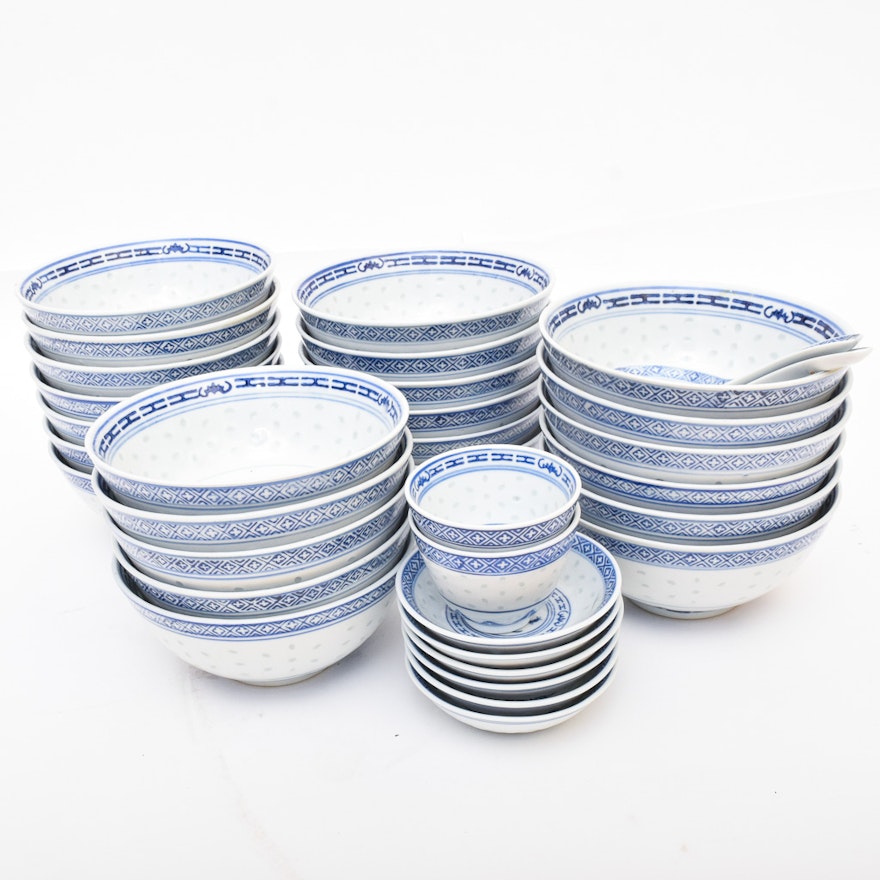 Chinese "Rice Grain" Porcelain Bowls and Other Tableware