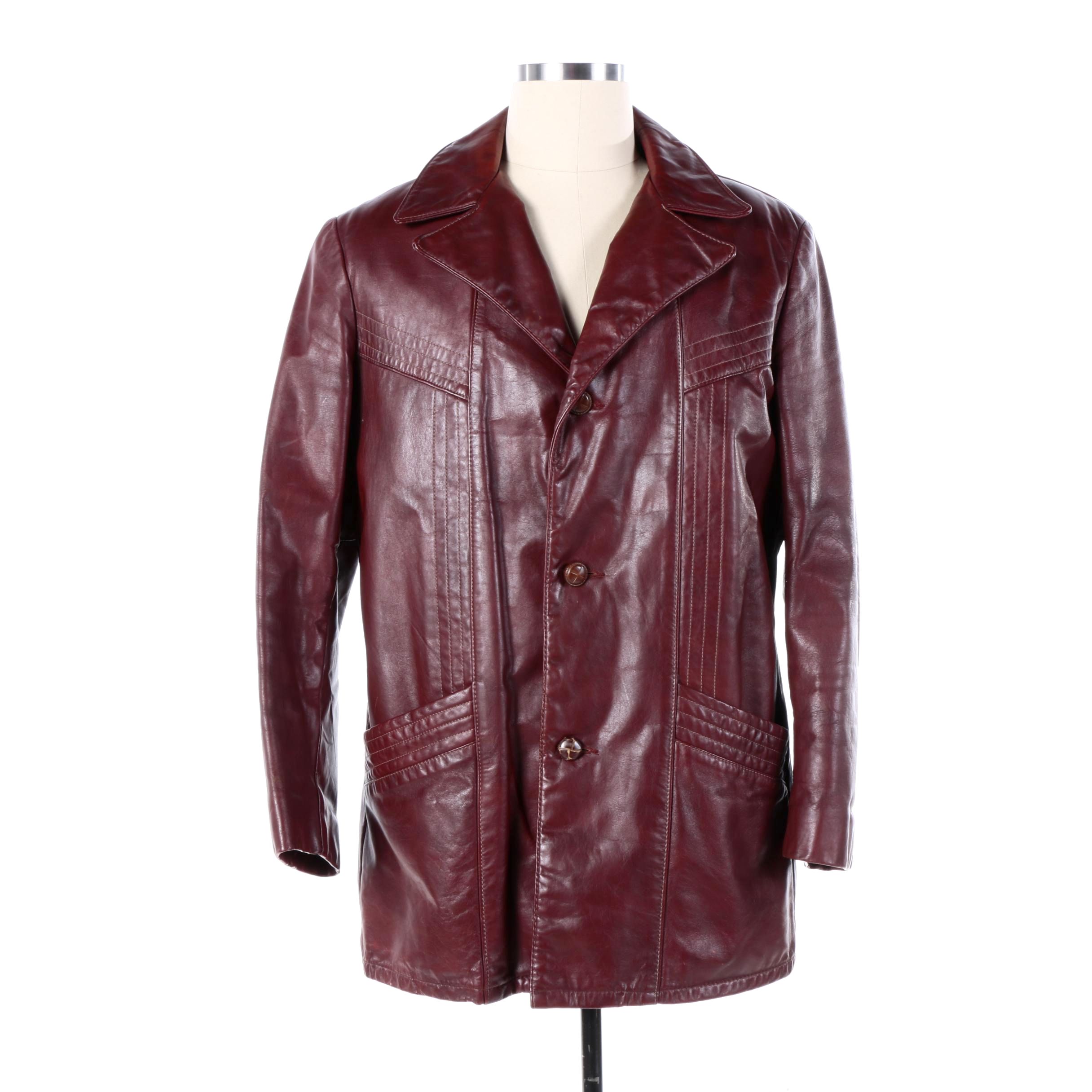 Men's Vintage Maroon Leather Jacket with Removable Fleece Liner