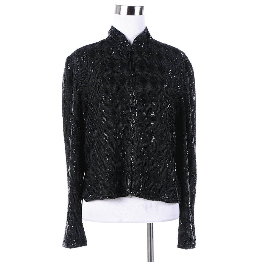 Women's Saks Fifth Avenue Petites Black Beaded Silk Jacket