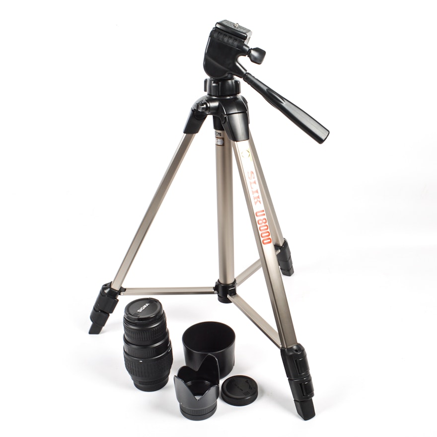 Sigma 70-300mm f/4-5.6 DL Super Macro Camera Lens and Slik U800 Tripod