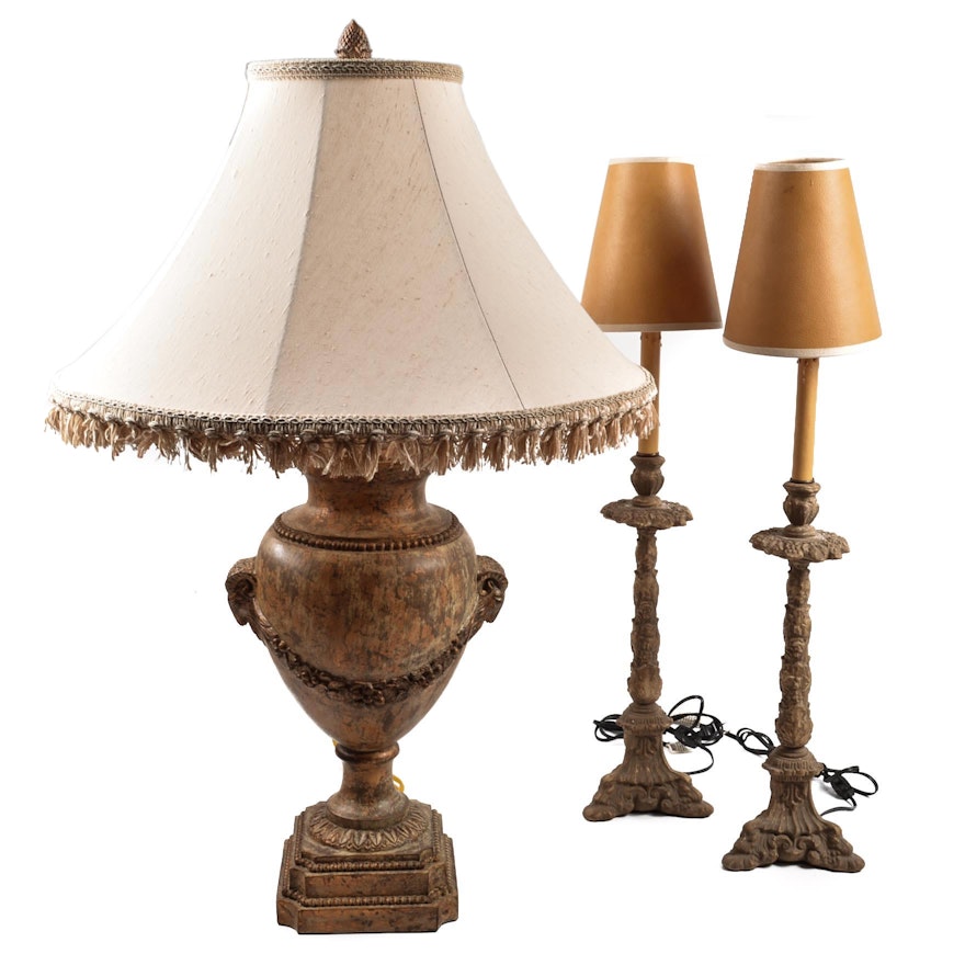 Table Lamp and Buffet Lamps in Earth Tones