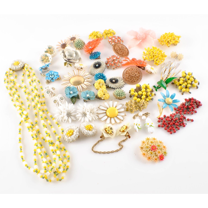 Collection of Mid Century Floral Kitsch Jewelry