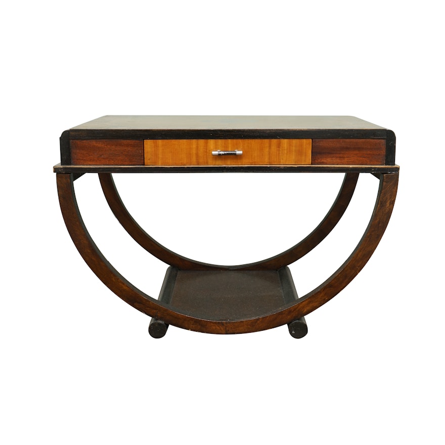 Art Deco Inlaid Walnut One-Drawer Side Table