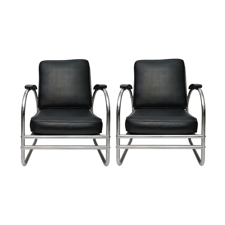 Pair of Wolfgang Hoffman Chromed Metal Lounge Chairs