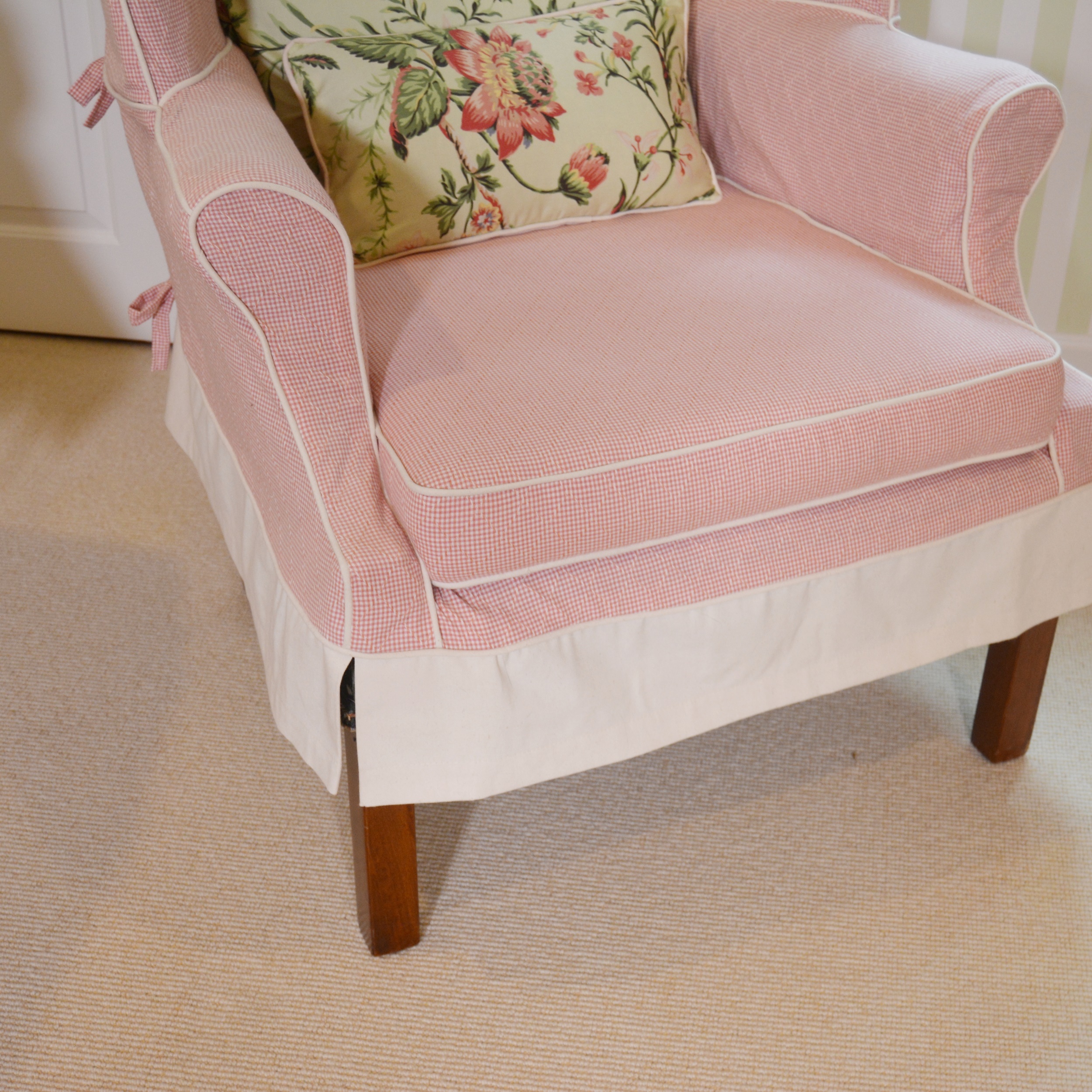 Wingback Chair With Gingham Slipcover