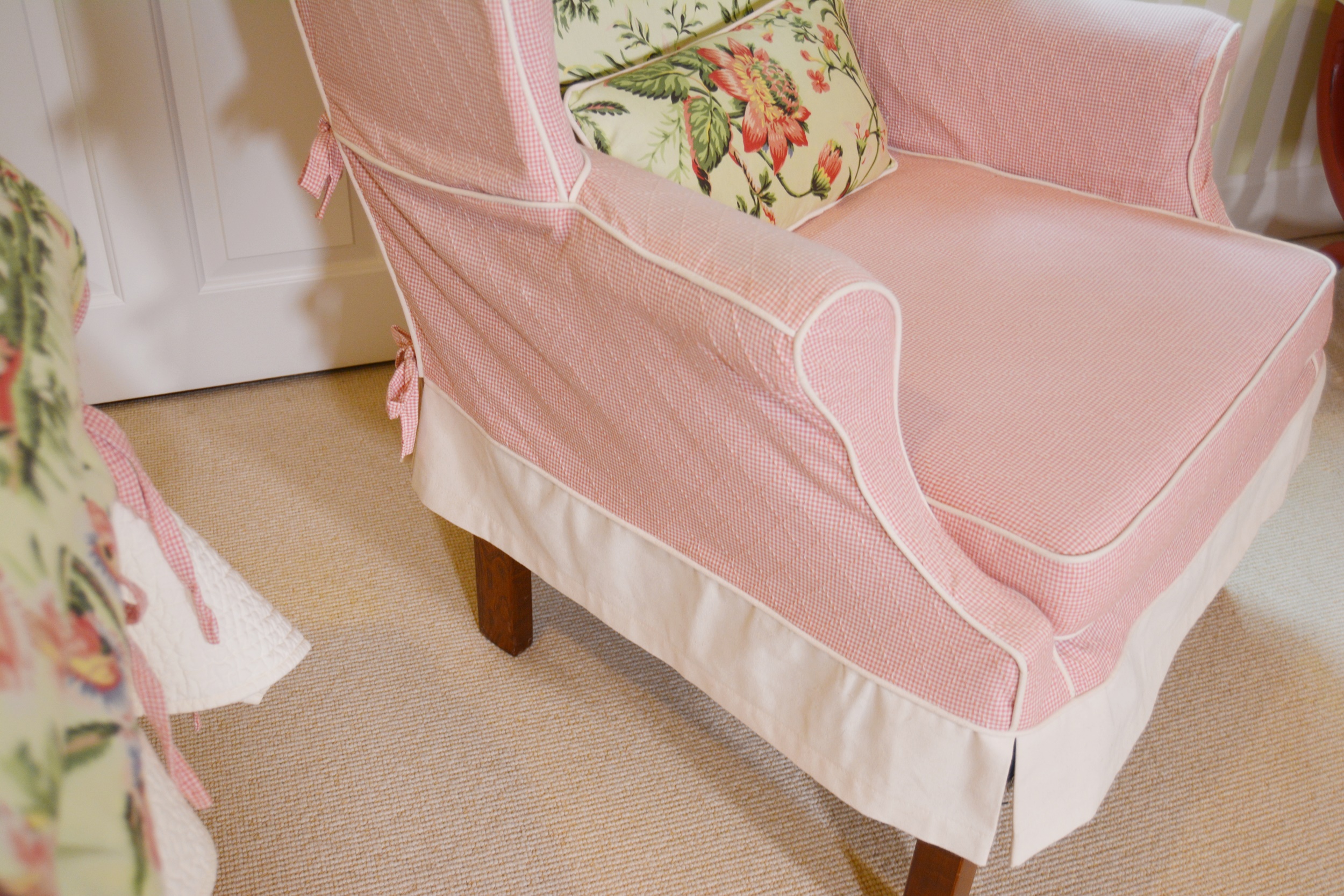 Wingback Chair With Gingham Slipcover