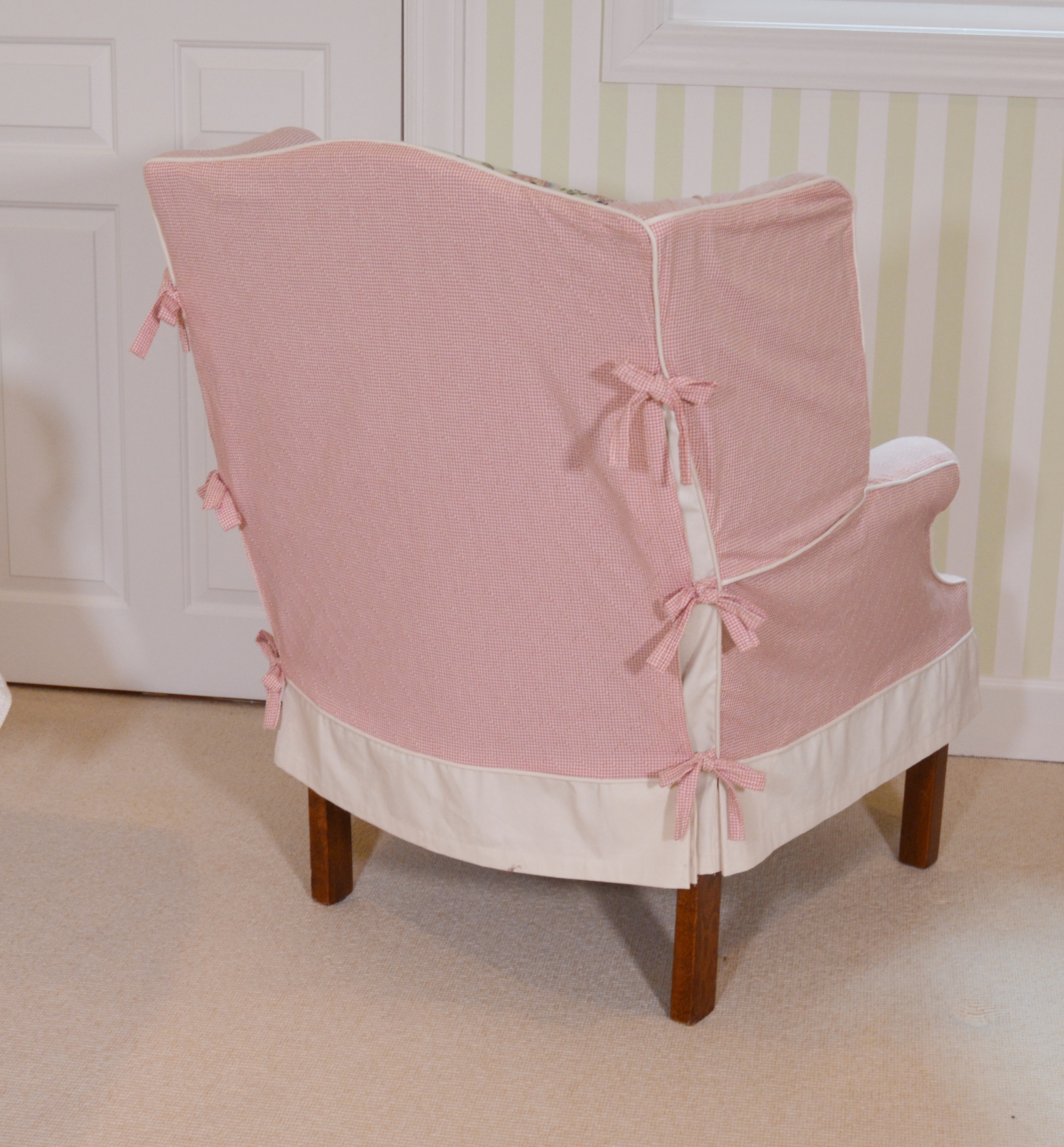 Wingback Chair With Gingham Slipcover